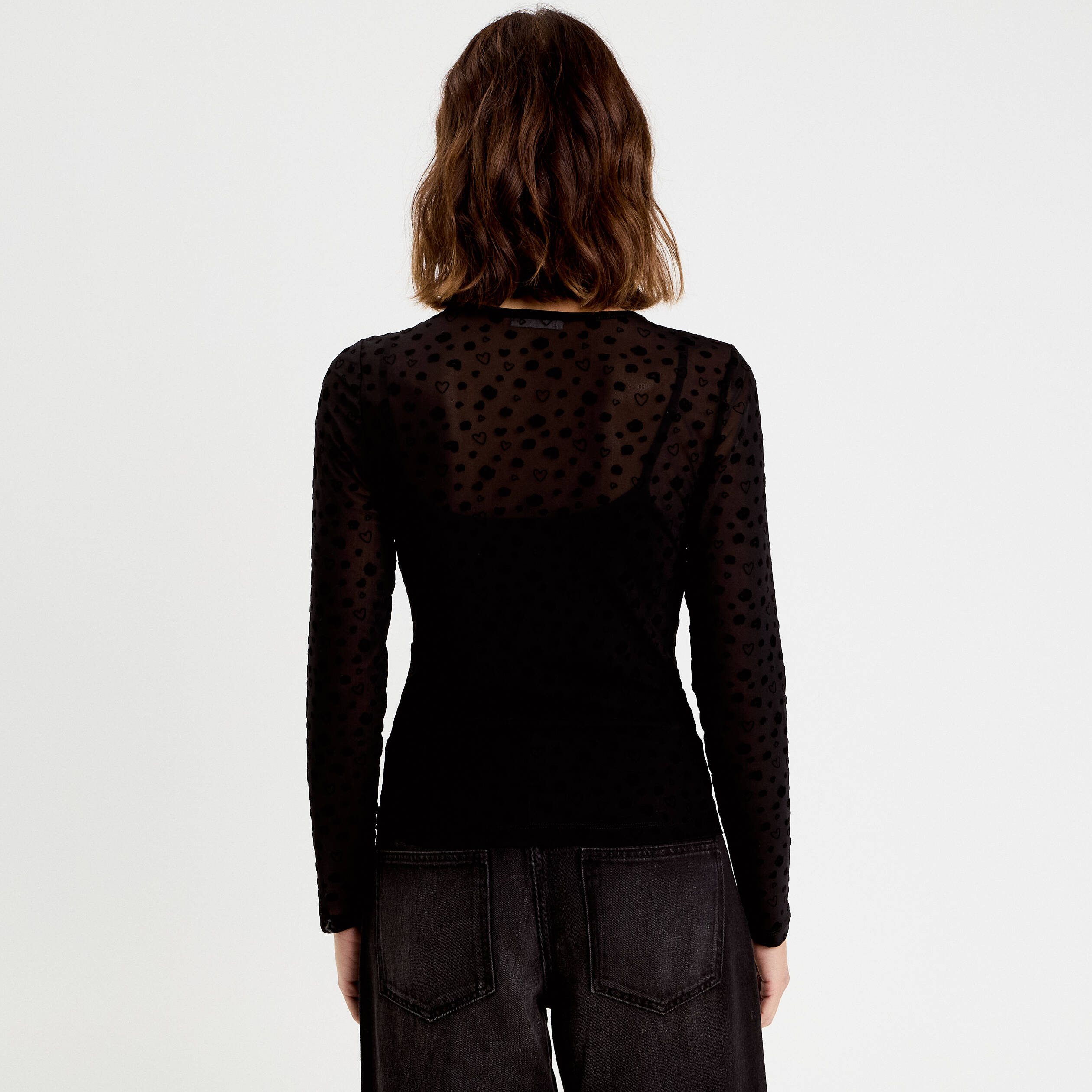 Gilet transparent manches longues noir femme