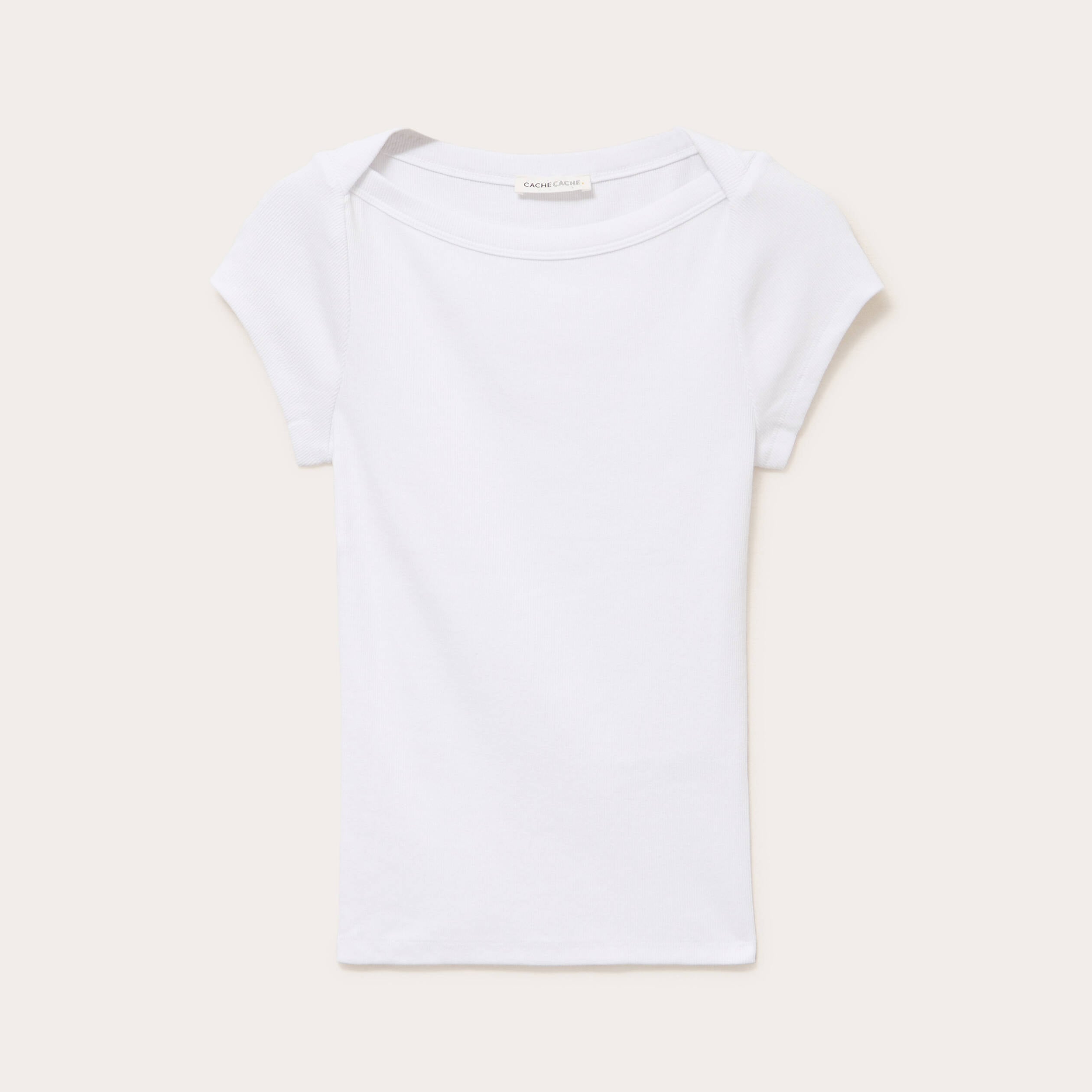 T-shirt cintr&eacute; col bateau blanc femme