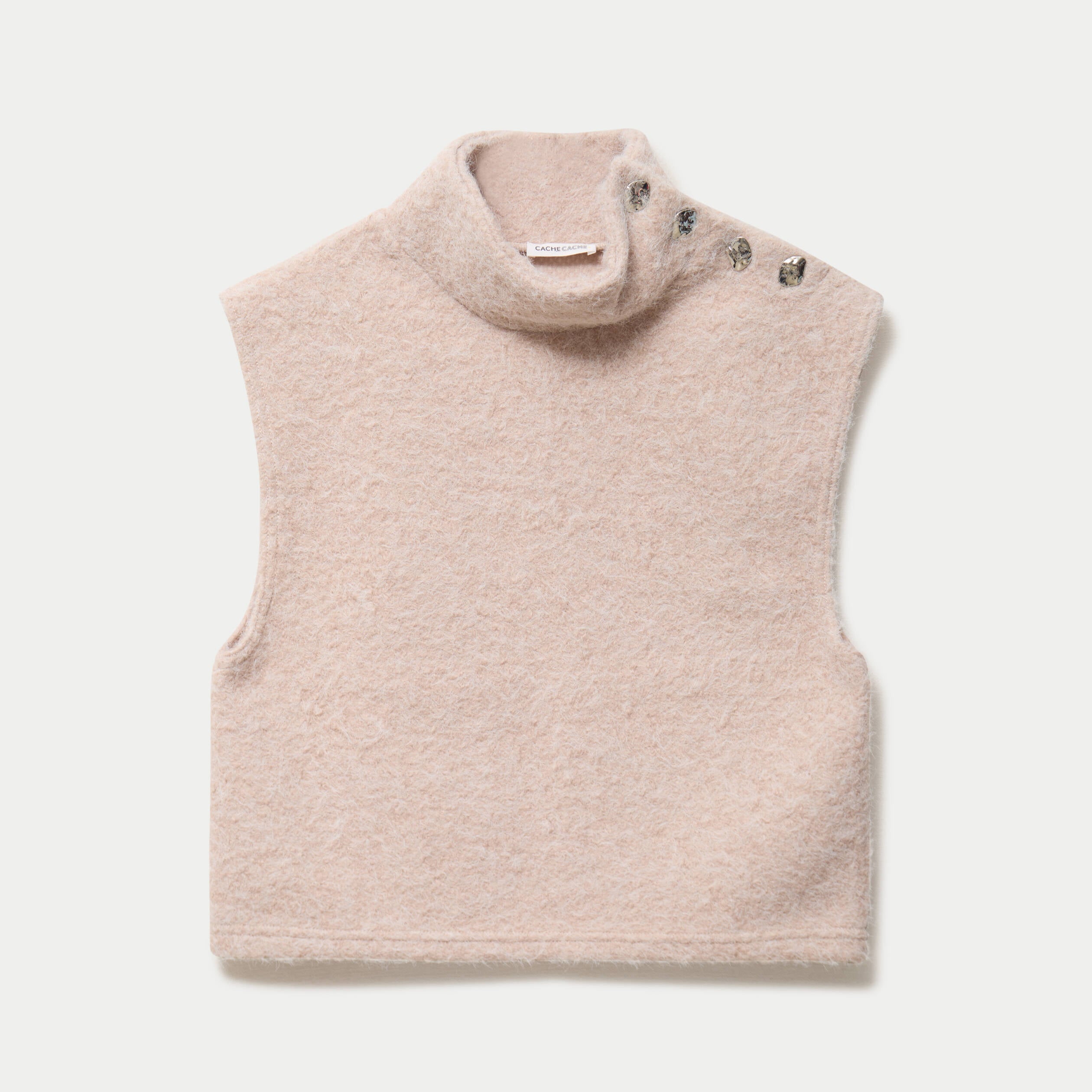 Pull droit sans manches col montant sable femme