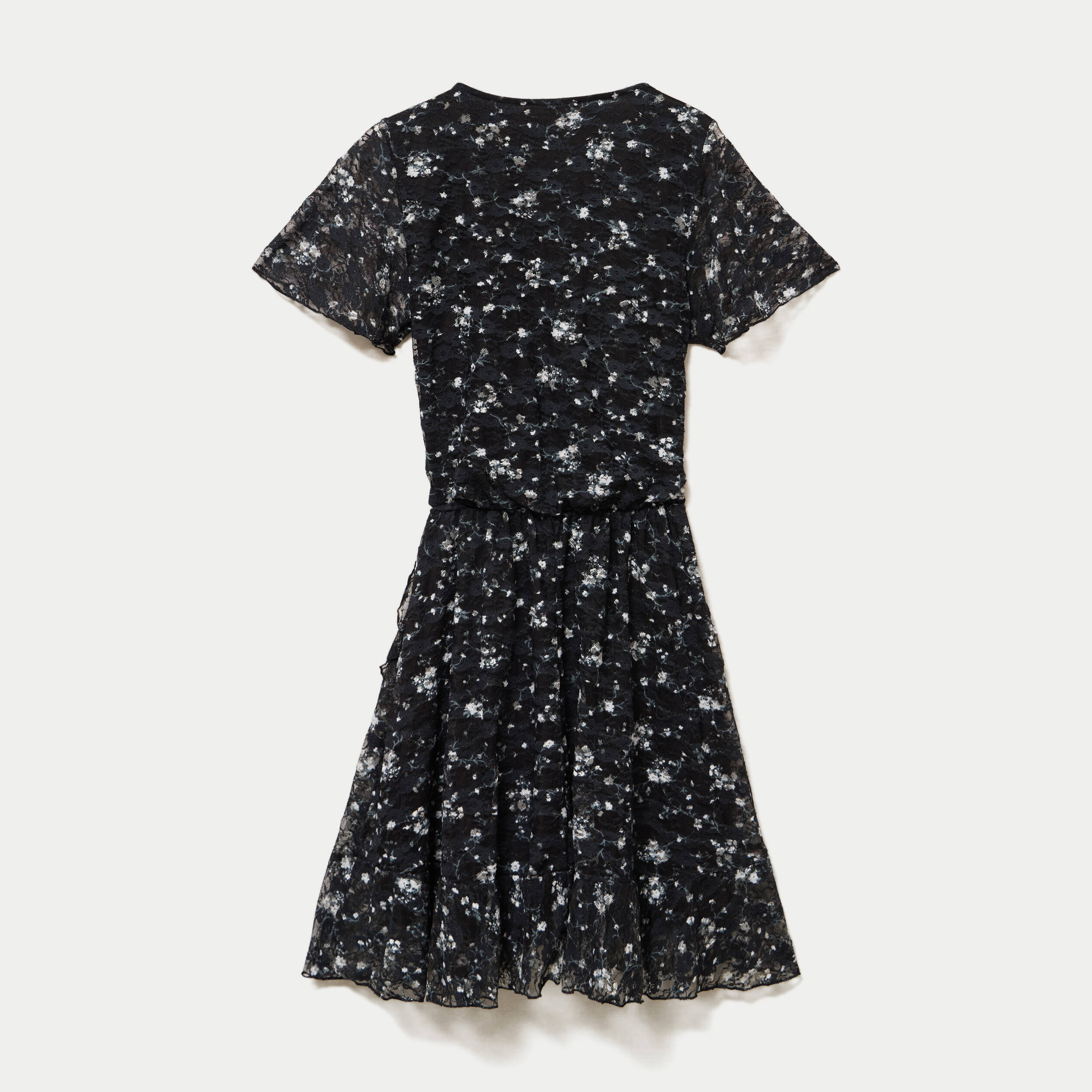 Robe courte &eacute;vas&eacute;e en dentelle col v noir femme