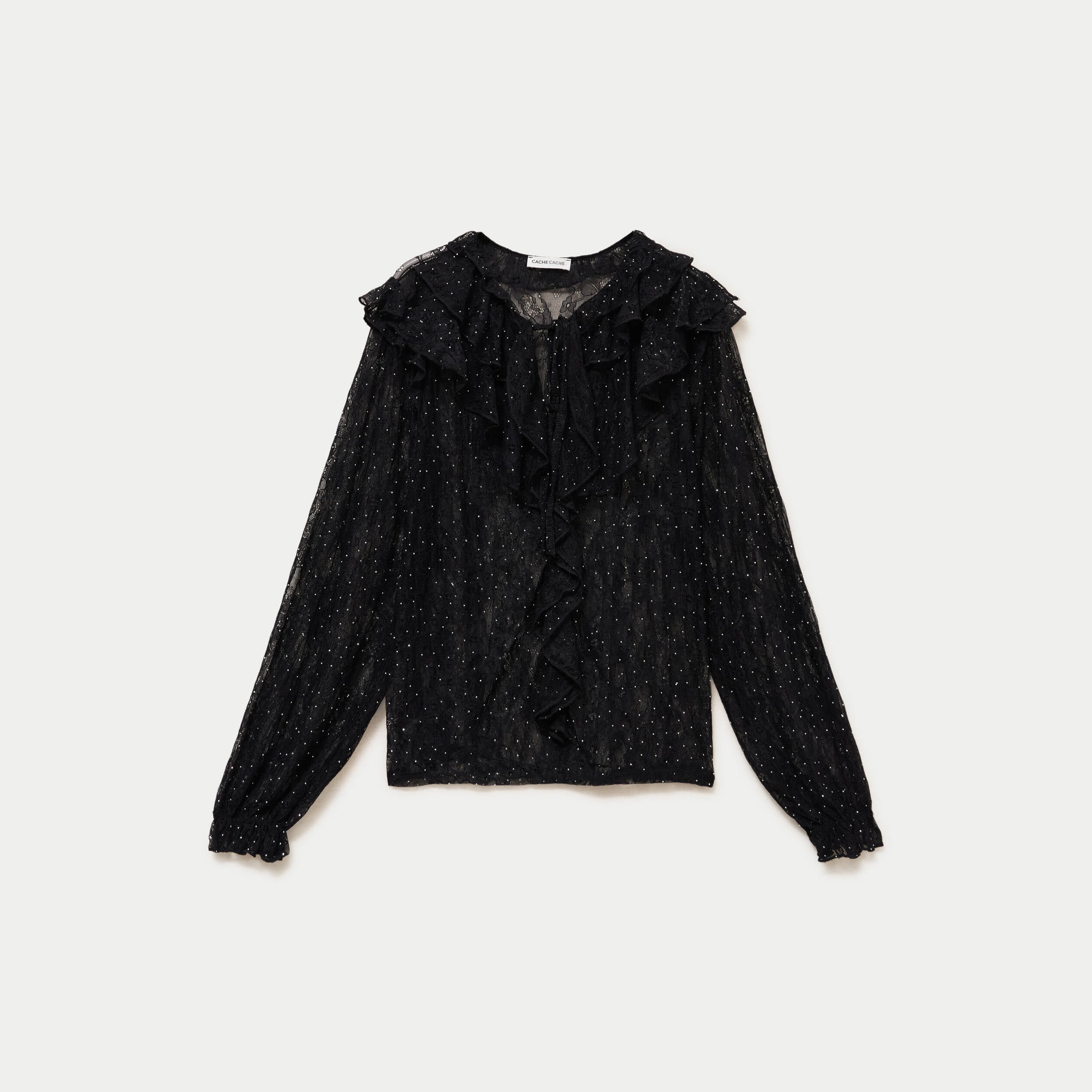 Blouse dentelle manches longues noir femme