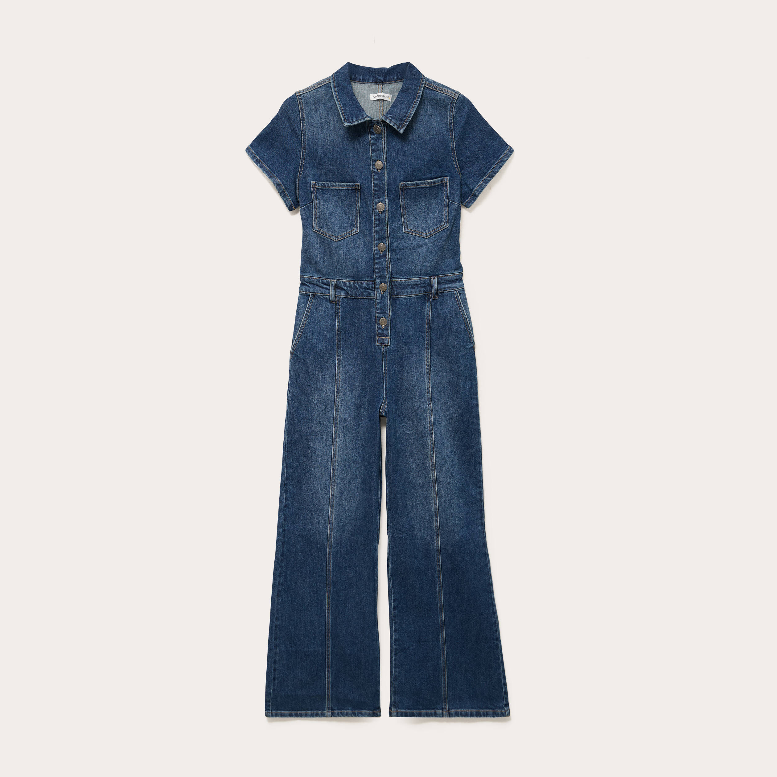 Combinaison manches courtes denim stone femme