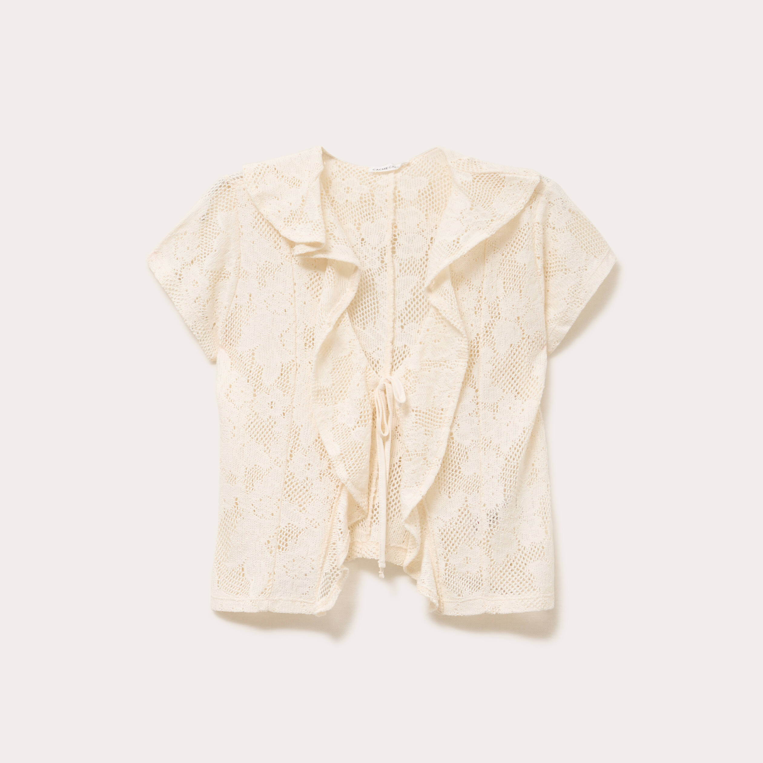 Blouse ajour&eacute;e d&eacute;collet&eacute; manches courtes ecru femme