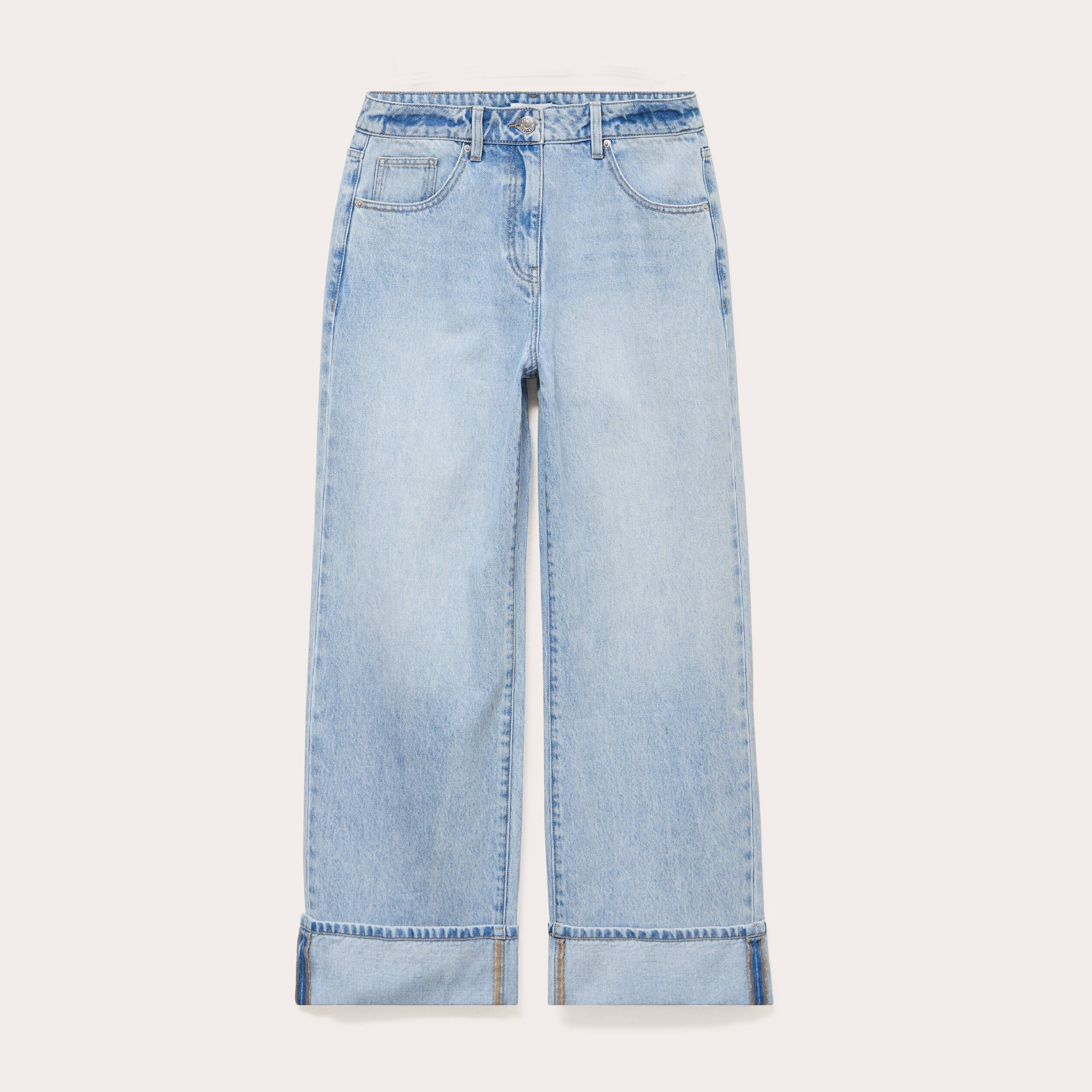 Jeans droit &agrave; revers denim triple stone femme