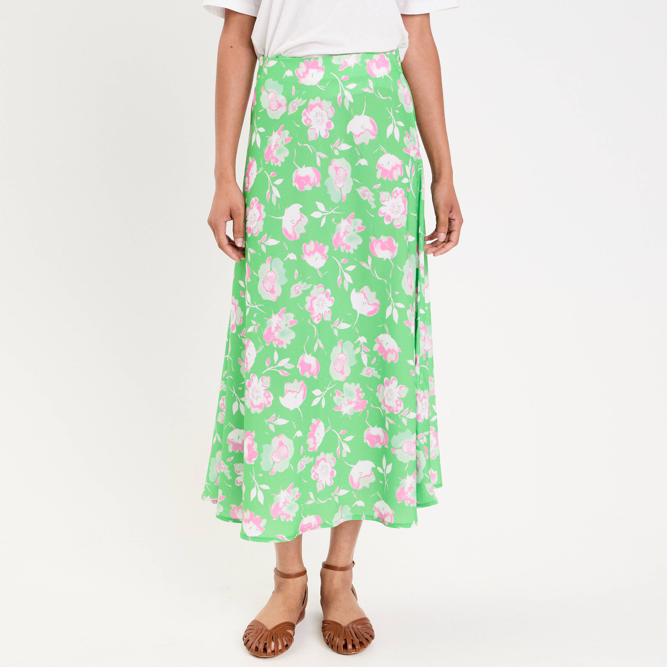 Jupe &eacute;vas&eacute;e longueur midi vert fluo femme