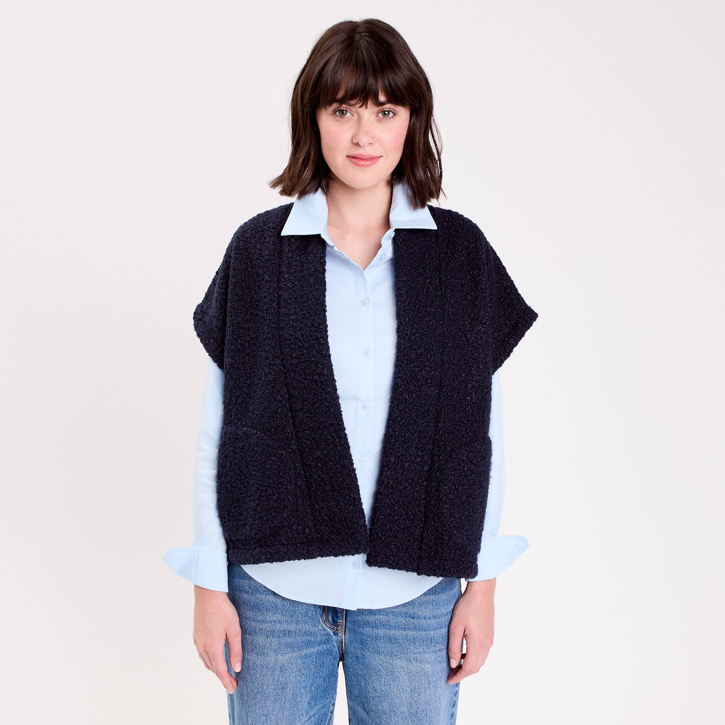Gilet polaire manches courtes bleu marine femme