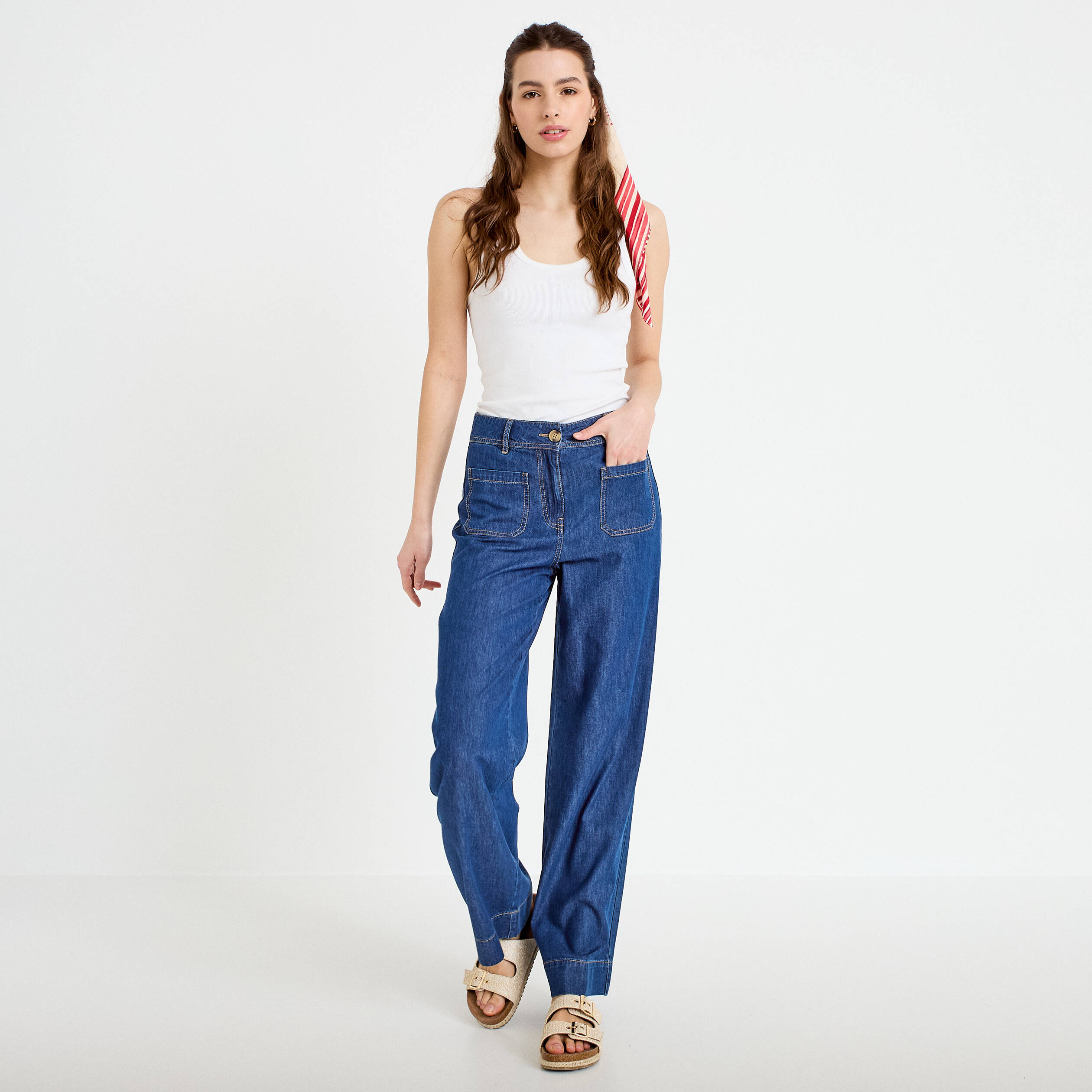 Jean wide leg taille standard denim stone femme