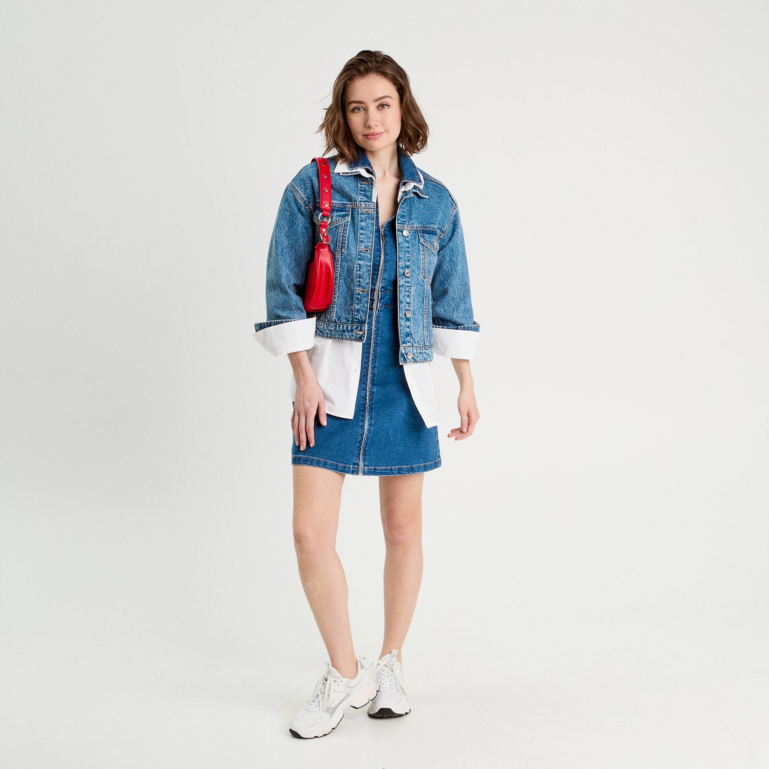 Robe droite zipp&eacute;e en jean denim stone femme