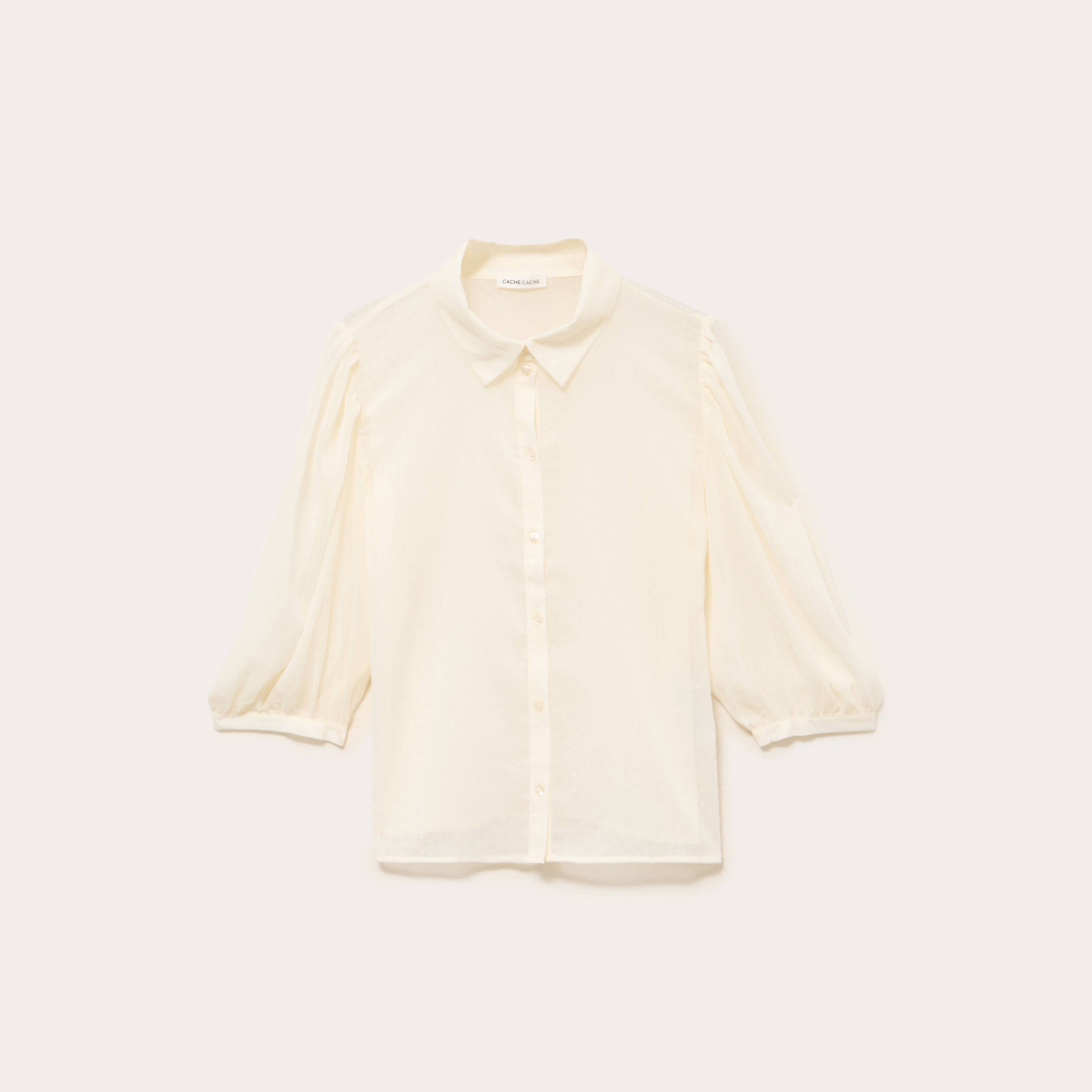 Chemise droite courte voile manches 3/4 ecru femme