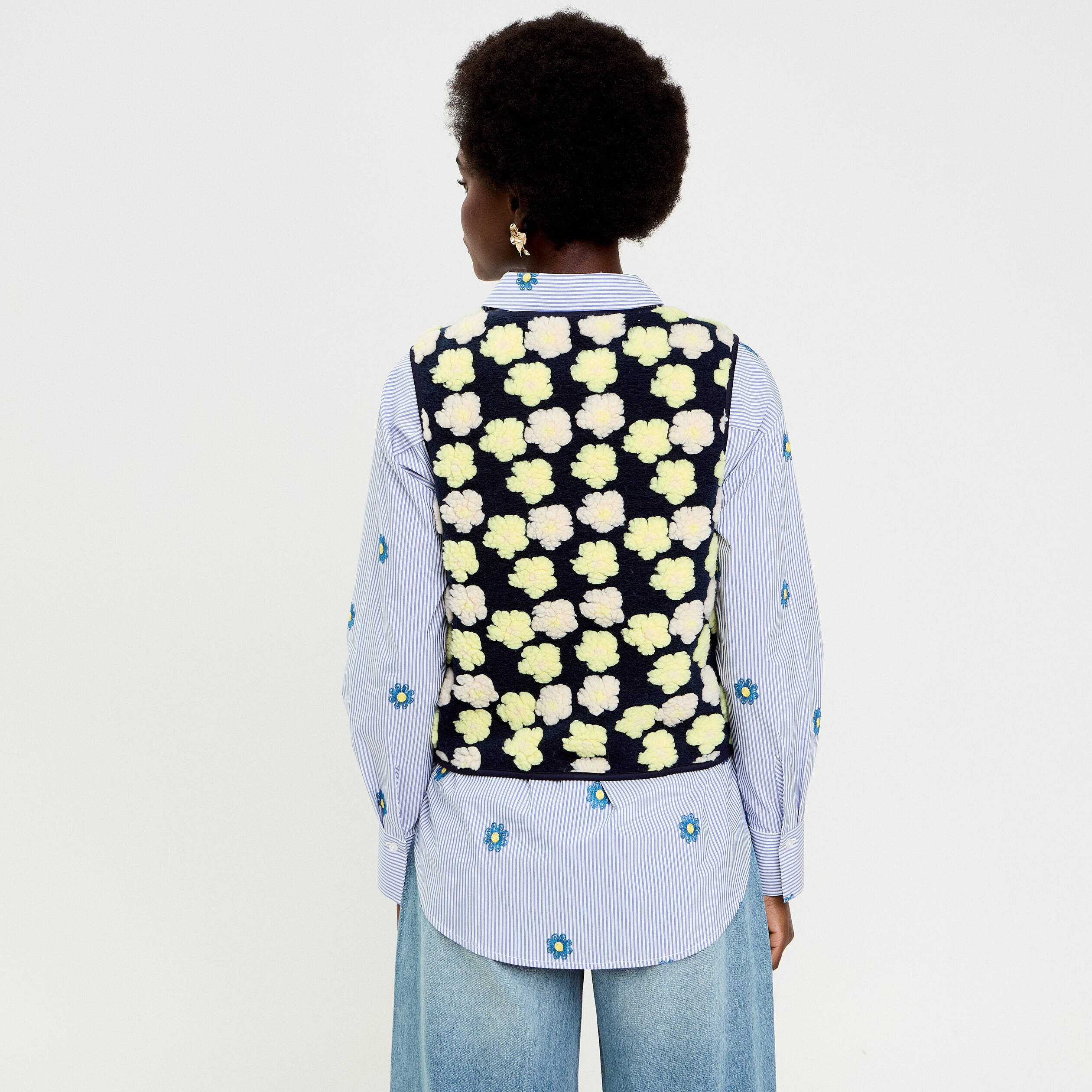 Gilet sans manches &agrave; motif effet polaire bleu marine femme