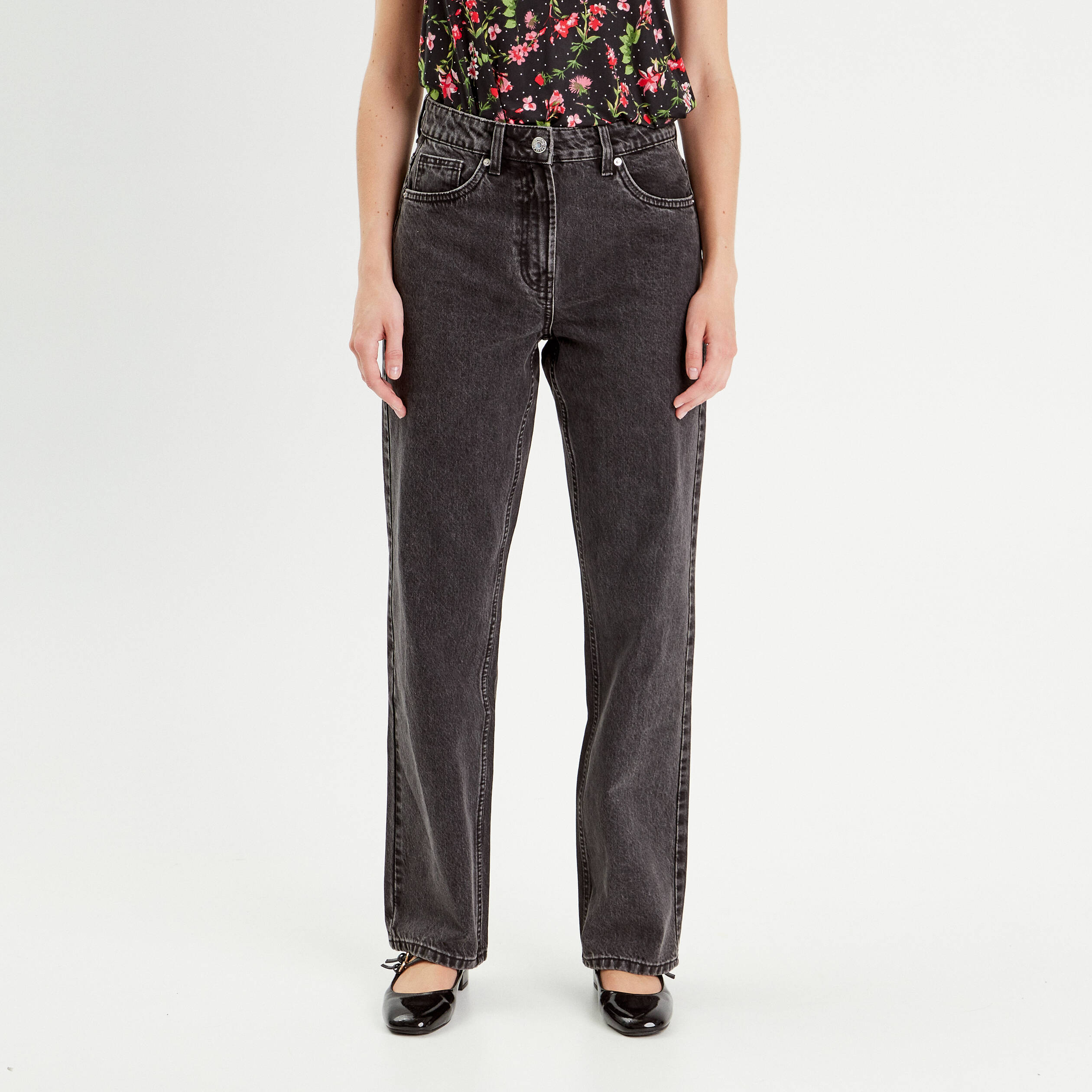 Jeans droit 5 poches denim noir femme