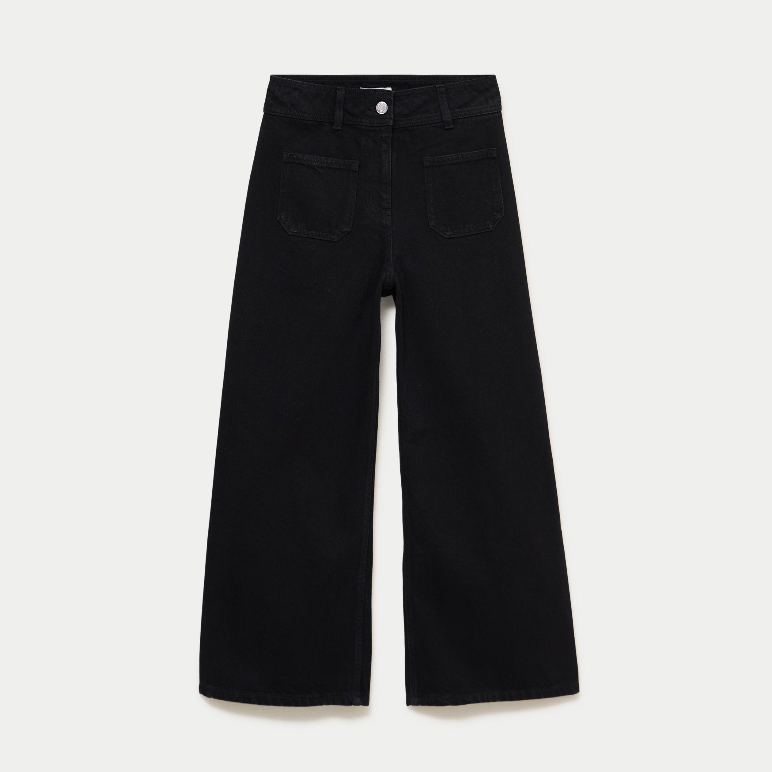Jean wide leg cropped taille haute denim noir femme