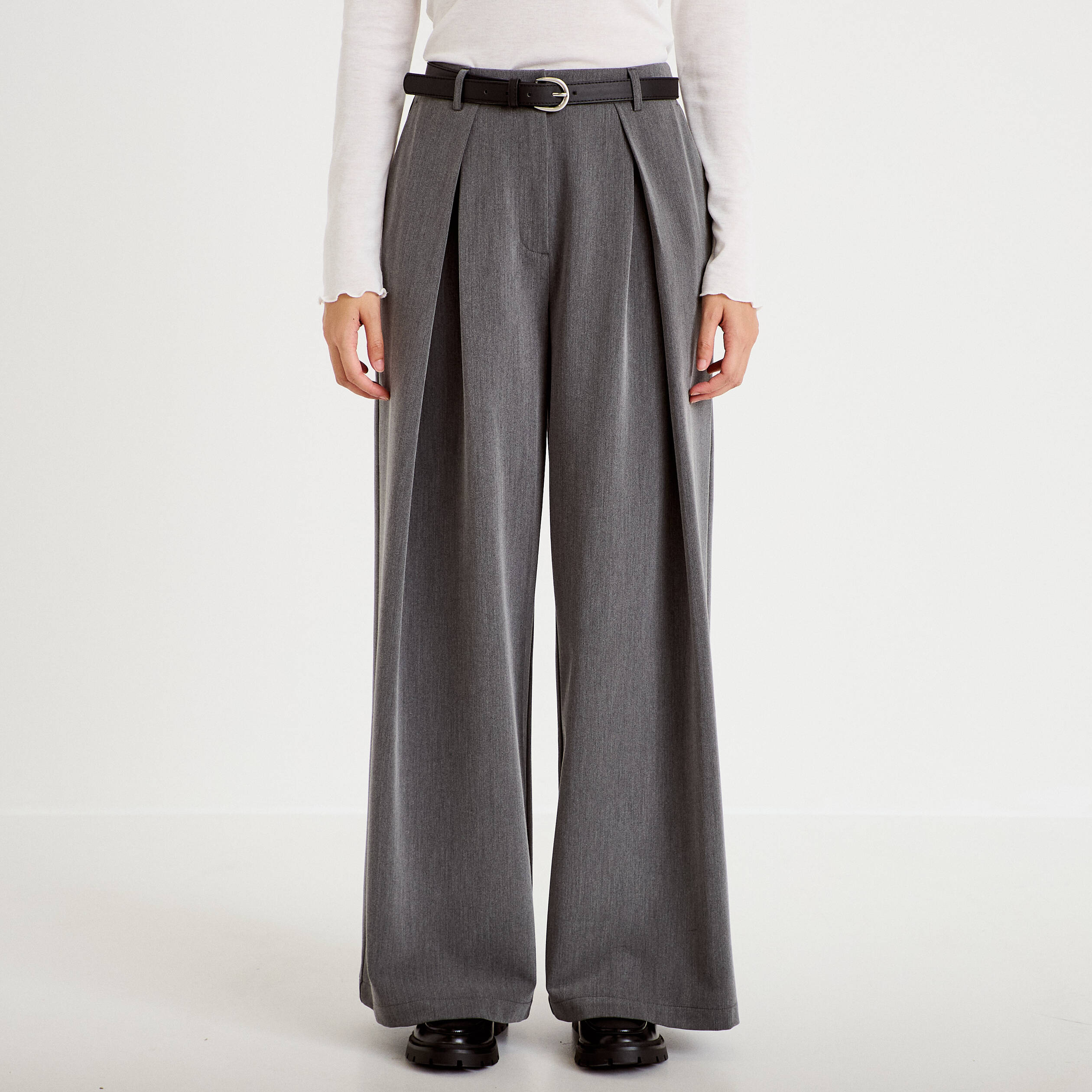 Pantalon bootcut ceinture amovible gris clair femme