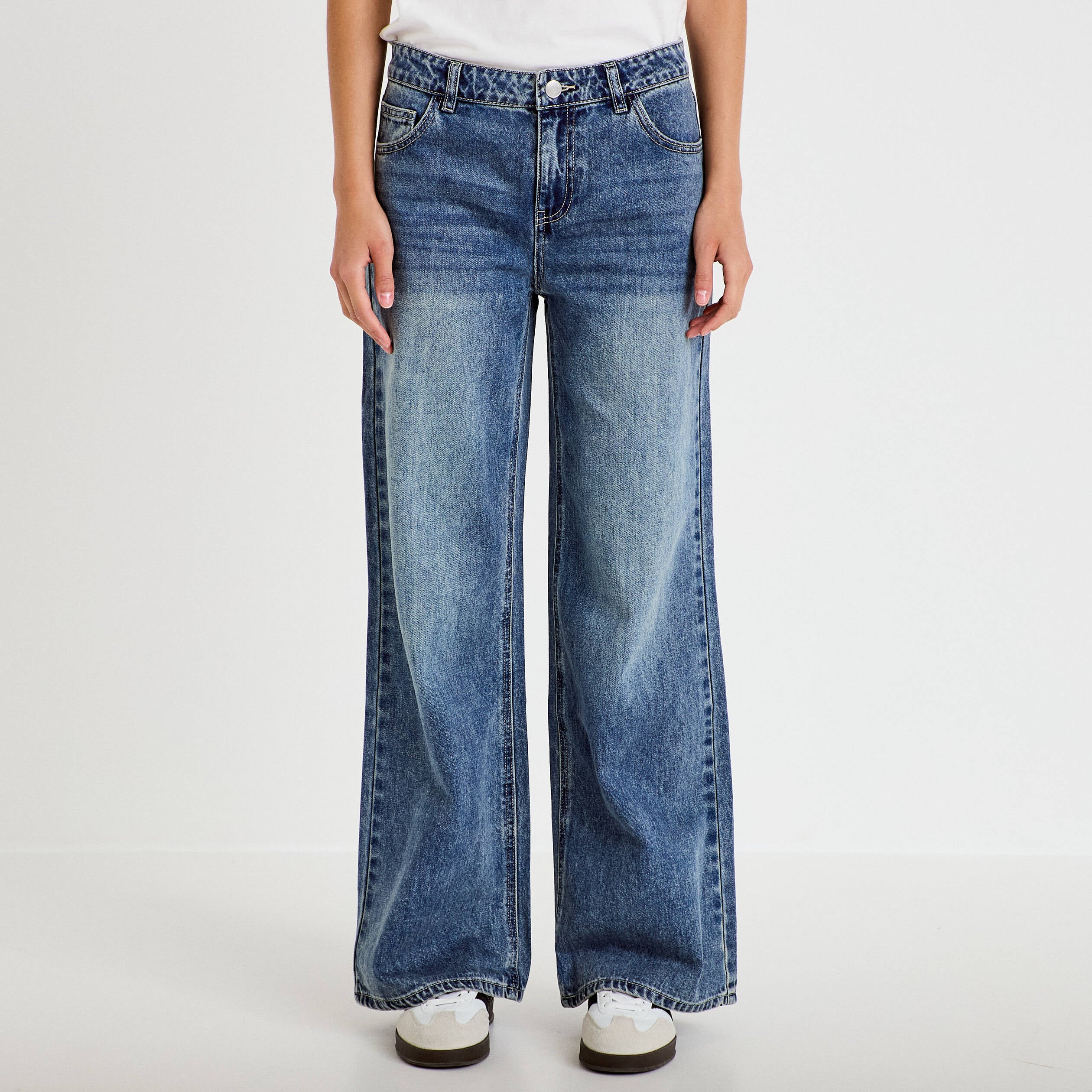 Jean wide leg taille basse denim triple stone femme