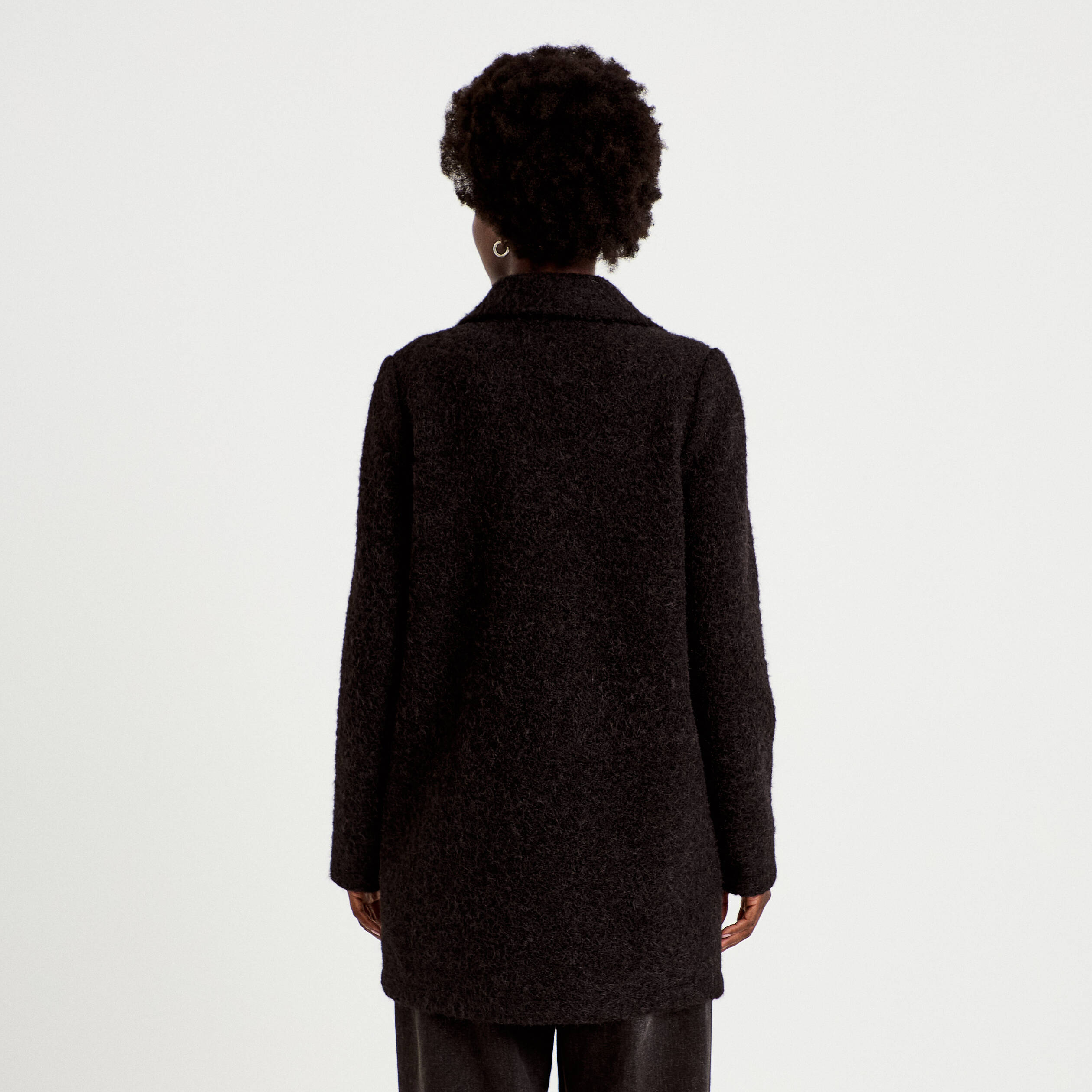 Manteau droit mi-long col tailleur noir femme