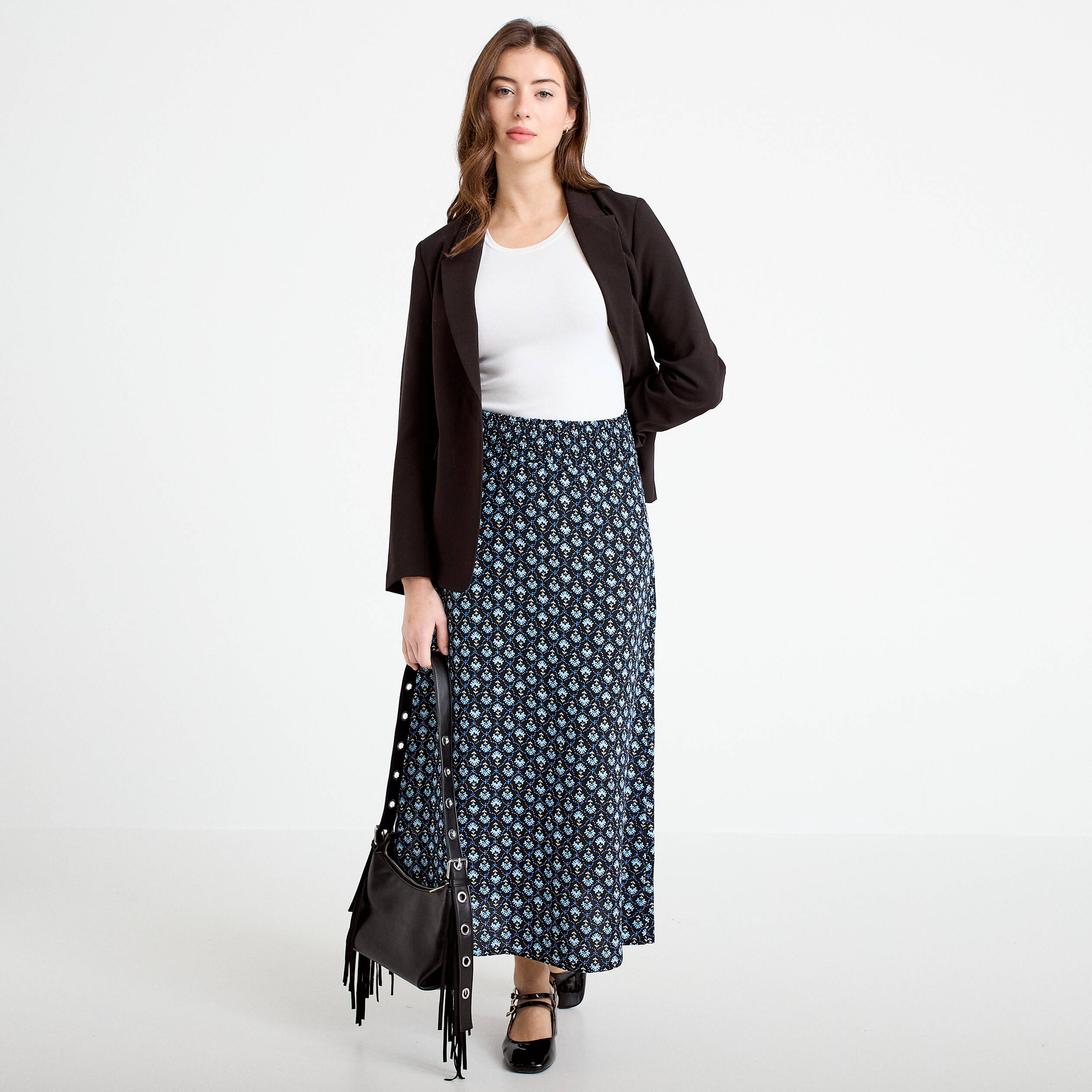 Jupe longue fluide noir femme