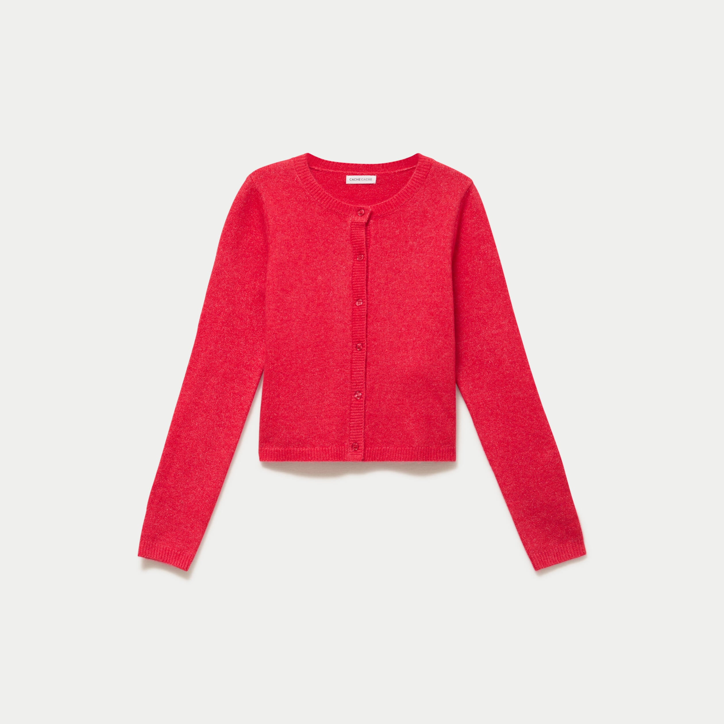 Gilet boutonn&eacute; manches longues rouge femme