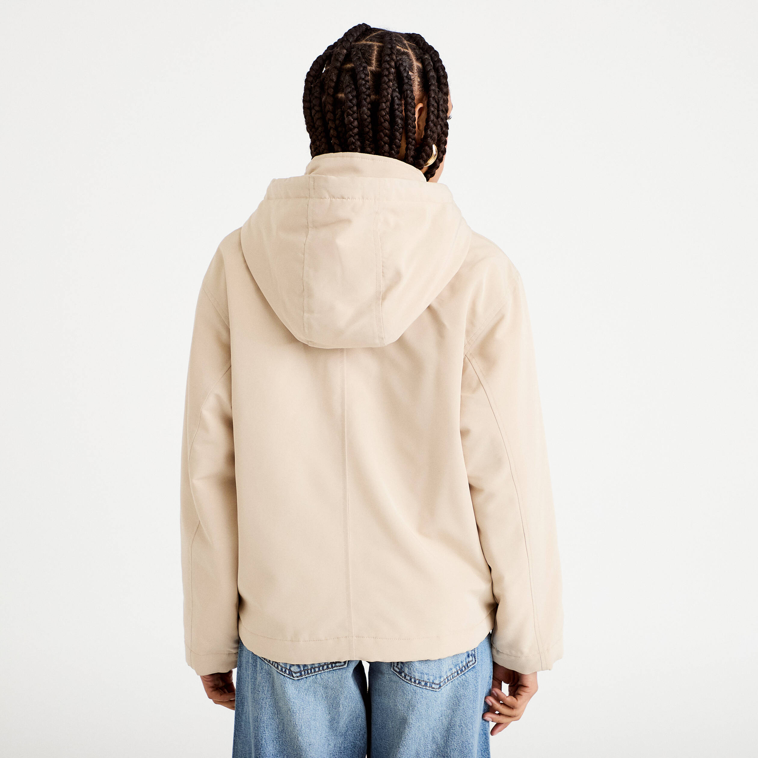 Parka courte &agrave; capuche manches longues beige femme