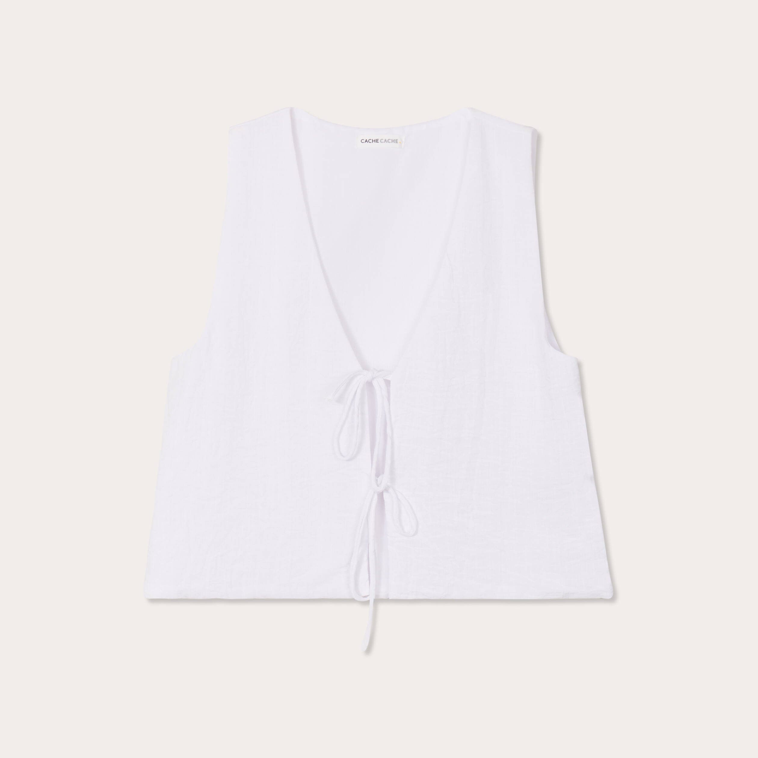 Gilet sans manches nou&eacute; ecru femme