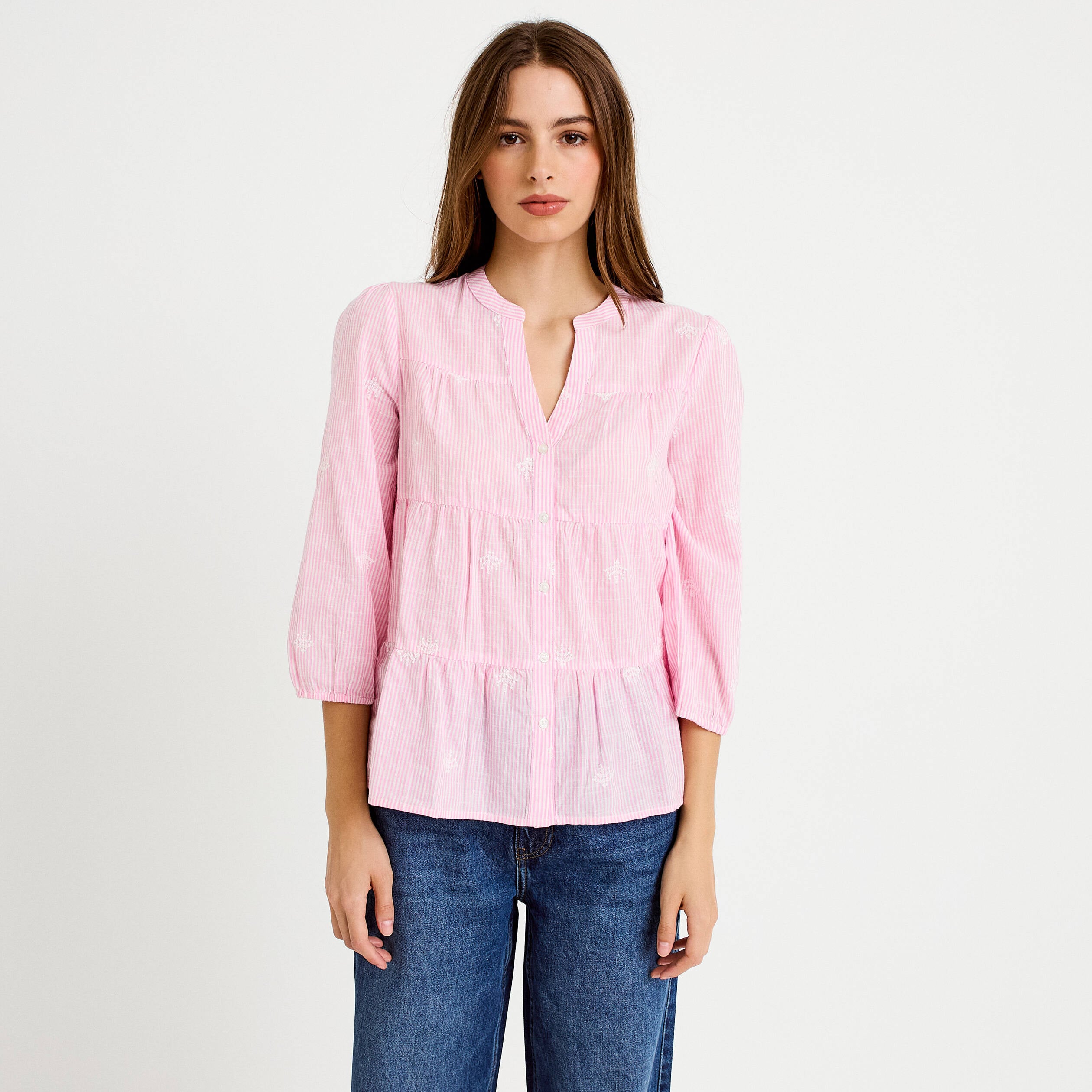 Chemise droite manches 3/4 rose femme