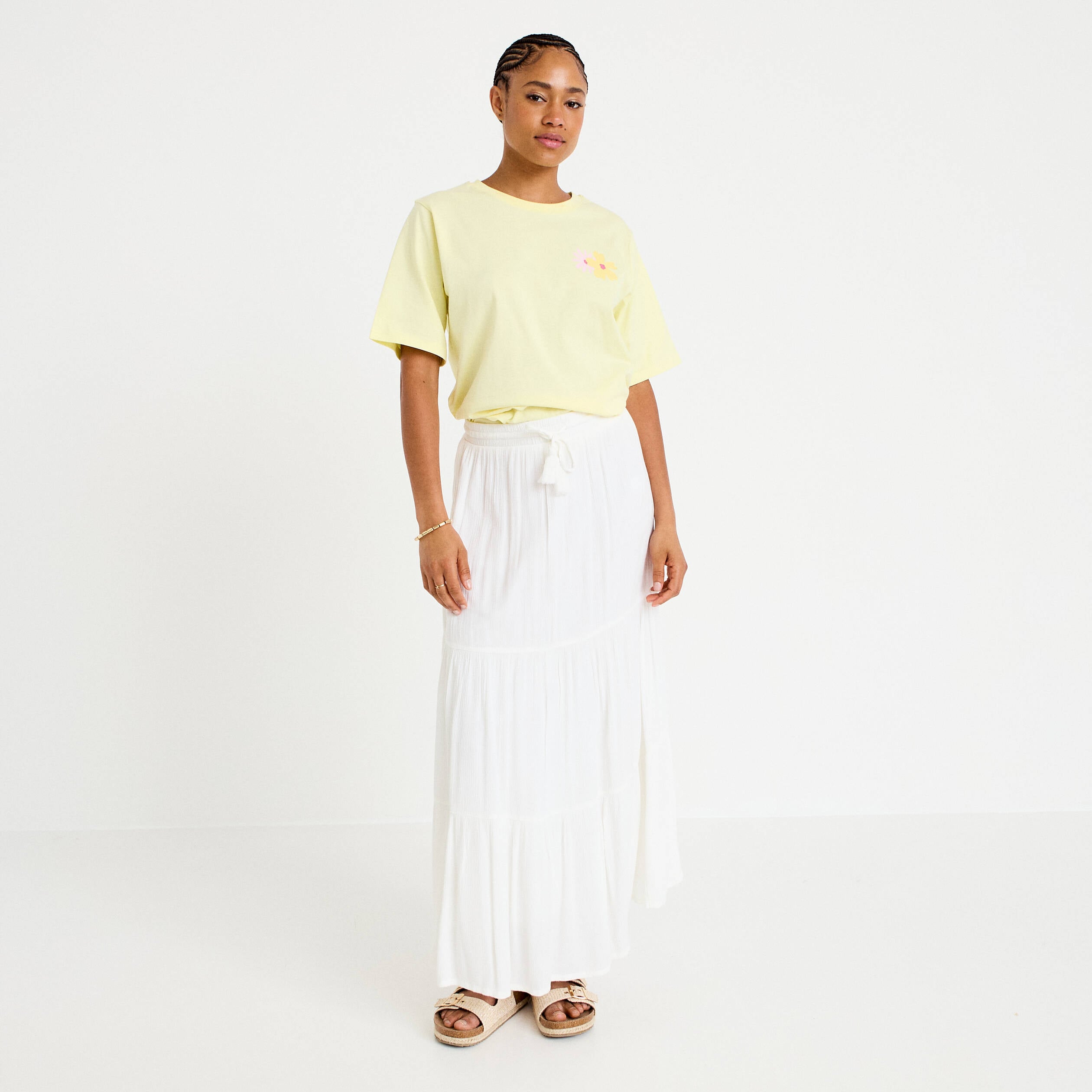 Jupe longue pliss&eacute;e &eacute;vas&eacute;e blanc femme