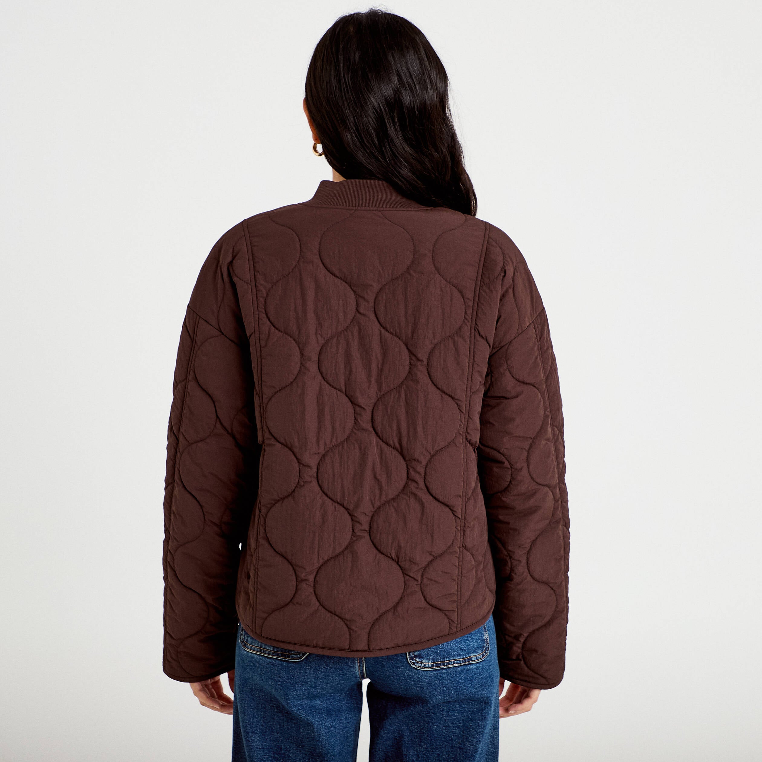 Veste ample manches longues marron fonc&eacute; femme