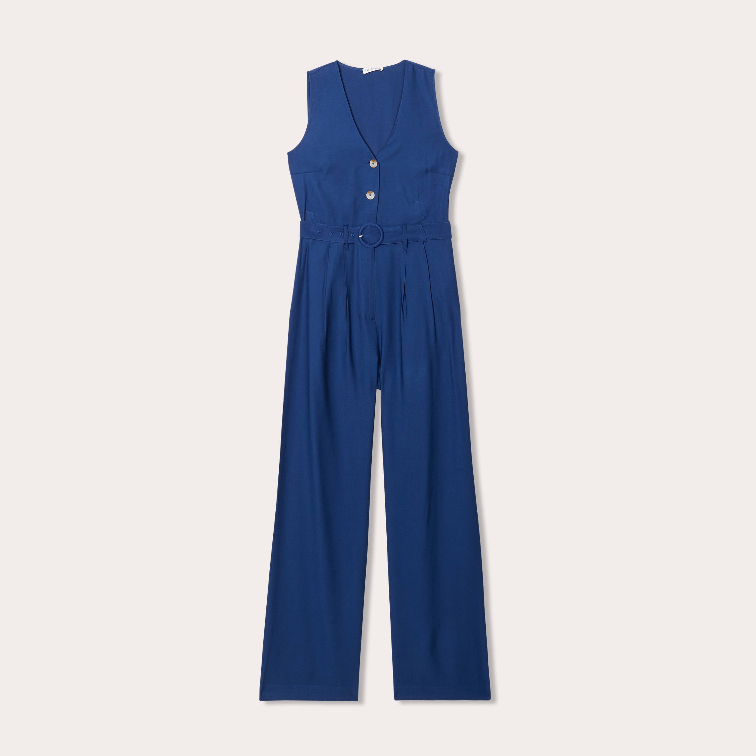 Combinaison pantalon ceintur&eacute;e bleu marine femme