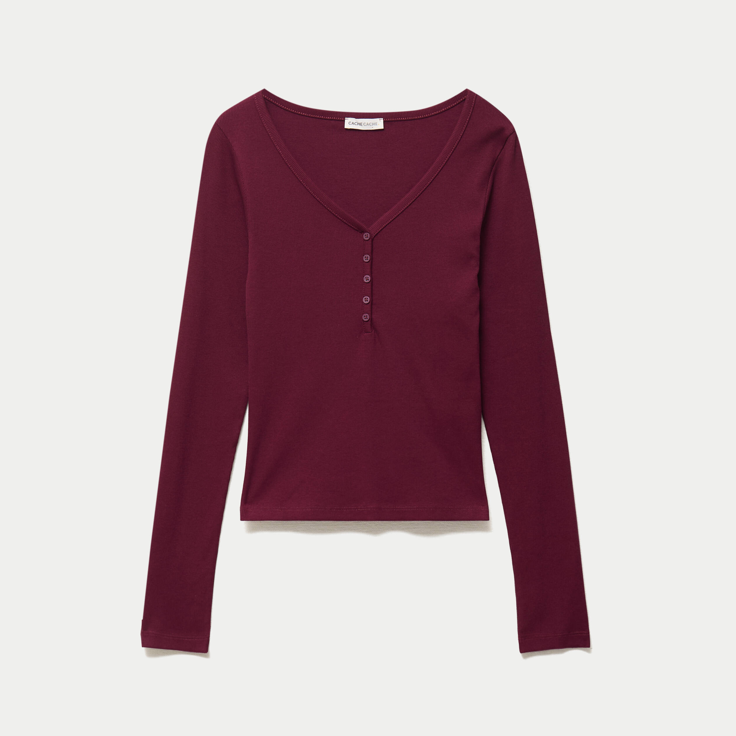 T-shirt c&ocirc;tel&eacute; ajust&eacute; manches longues bordeaux femme