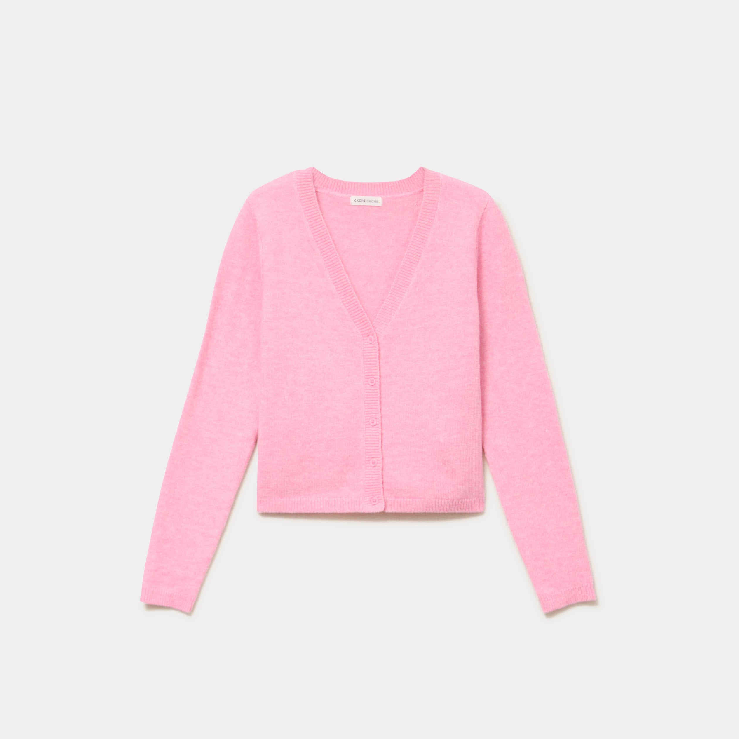Gilet col v manches longues rose femme
