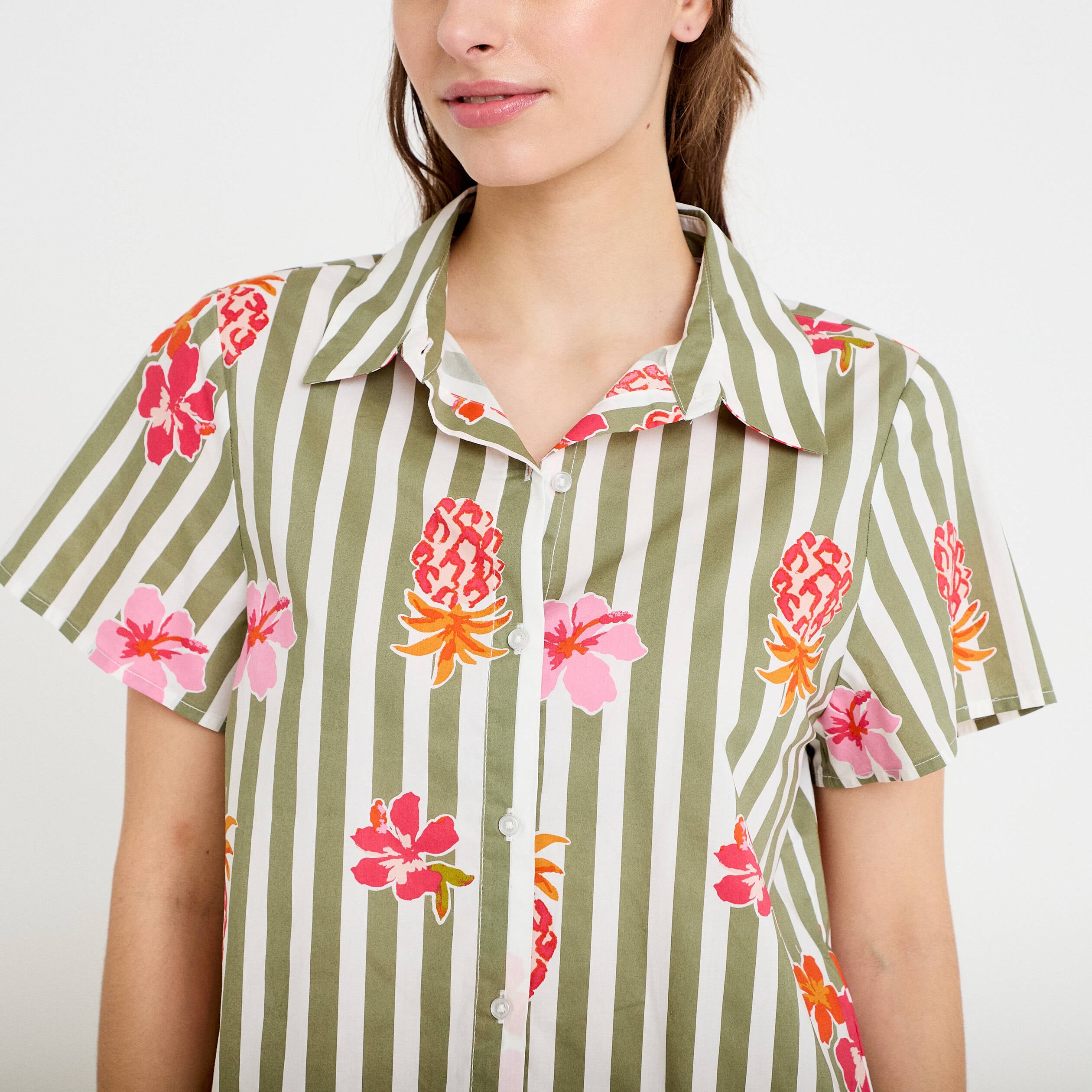 Chemise col classique manches courtes blanc femme