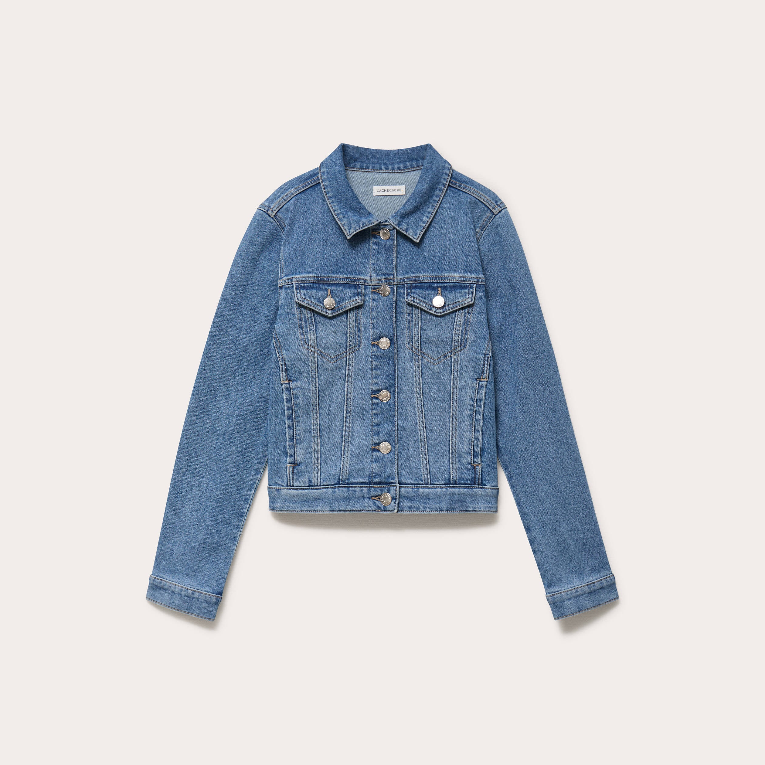 Veste cintr&eacute;e en jean col classique denim double stone femme