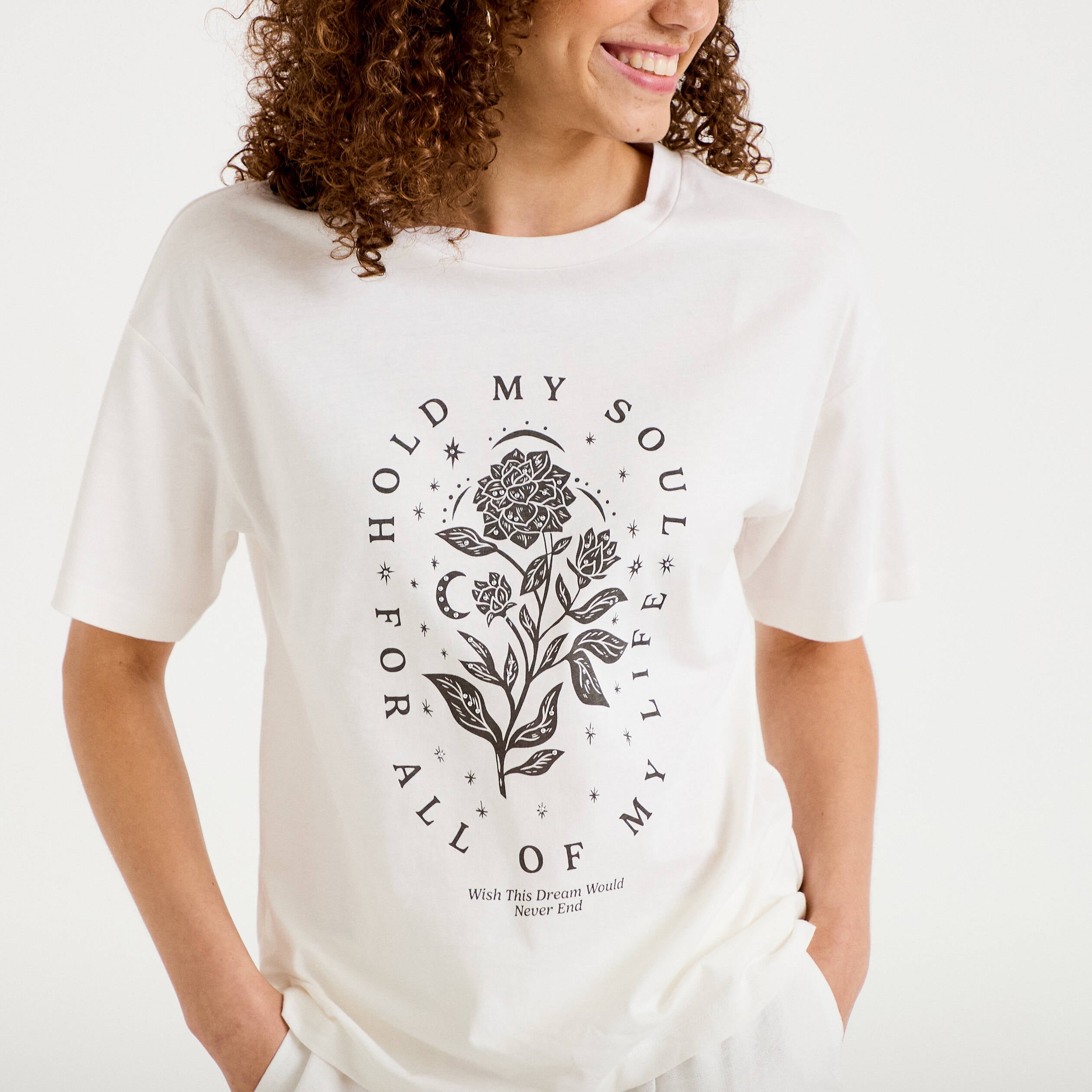 T-shirt oversize manches courtes ecru femme