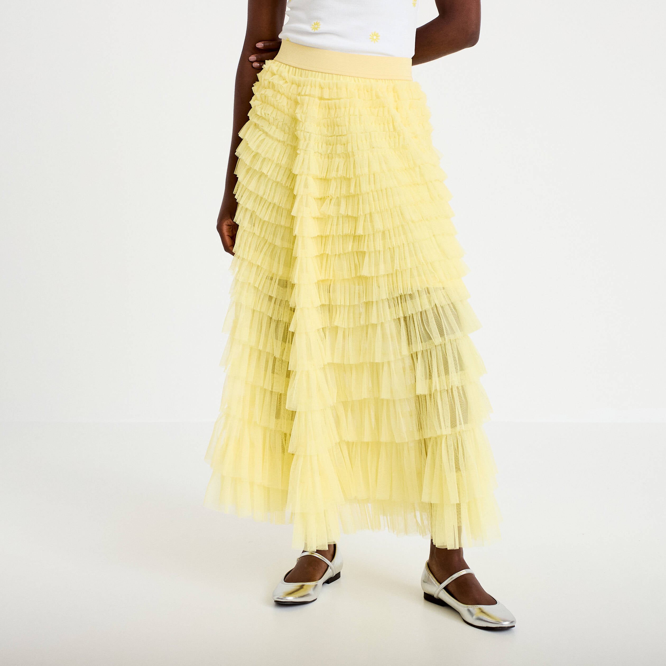 Jupe longue &eacute;vas&eacute;e jaune pastel femme