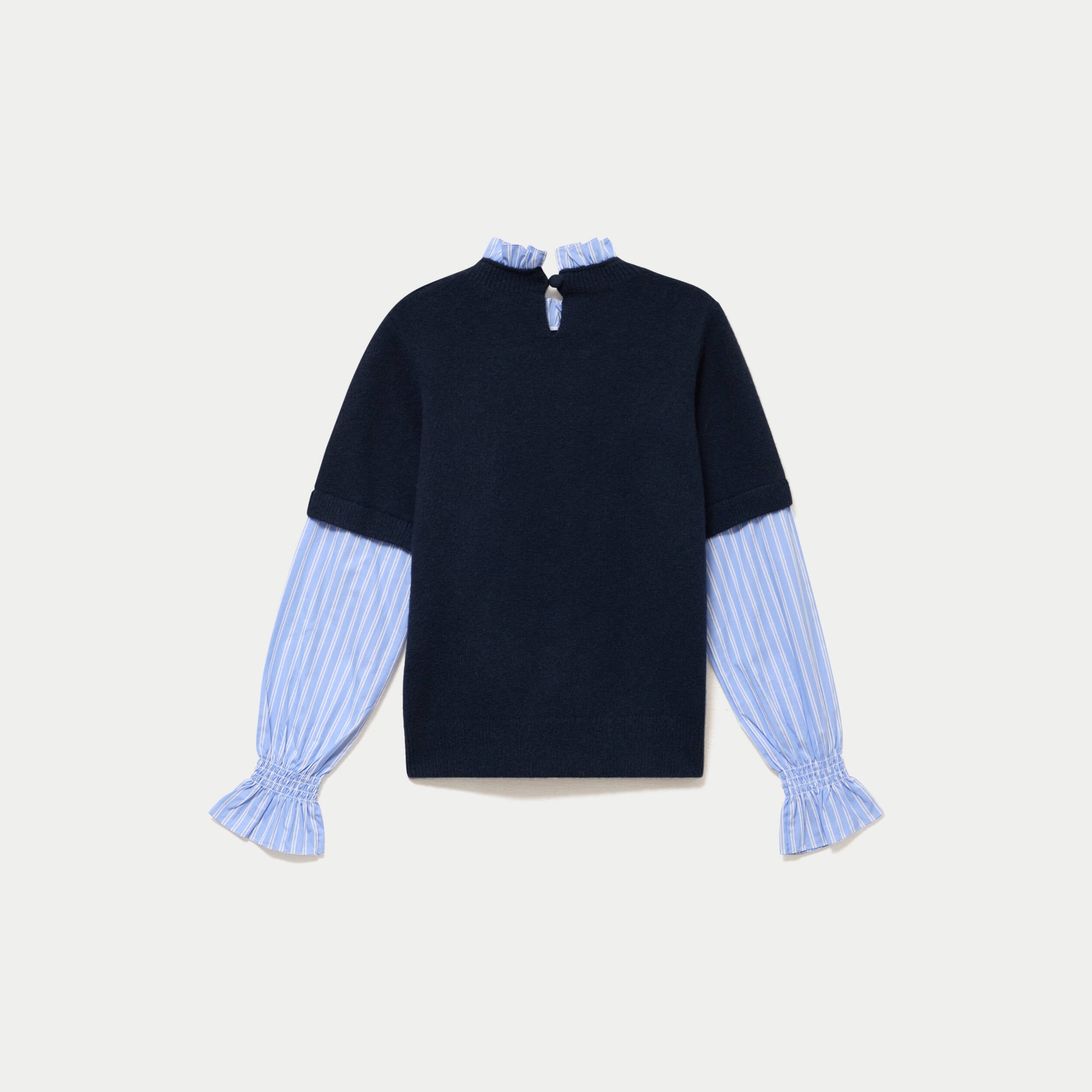 Pull col rond manches longues bleu marine femme