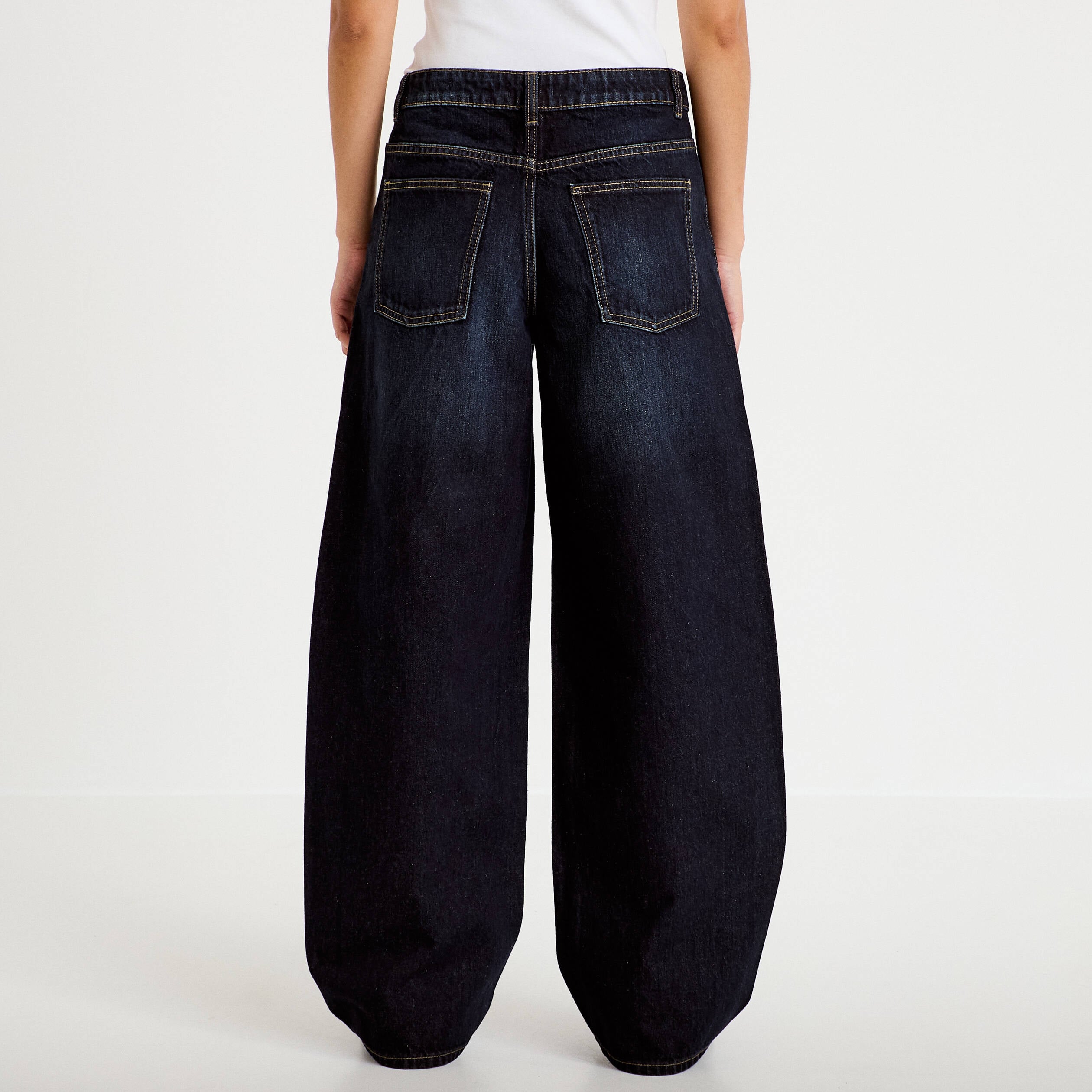 Jean barrel taille haute denim brut femme