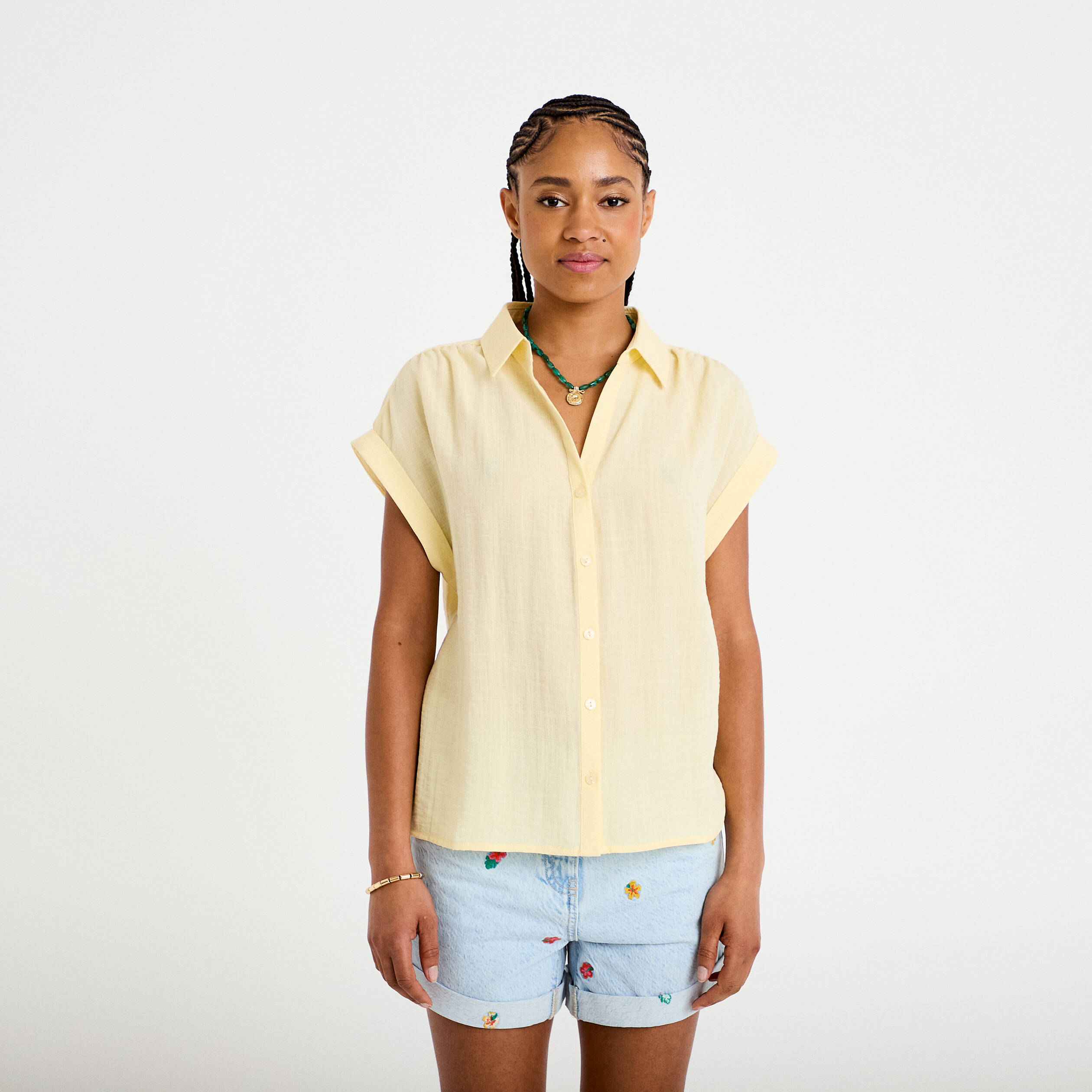 Blouse manches courtes jaune pastel femme