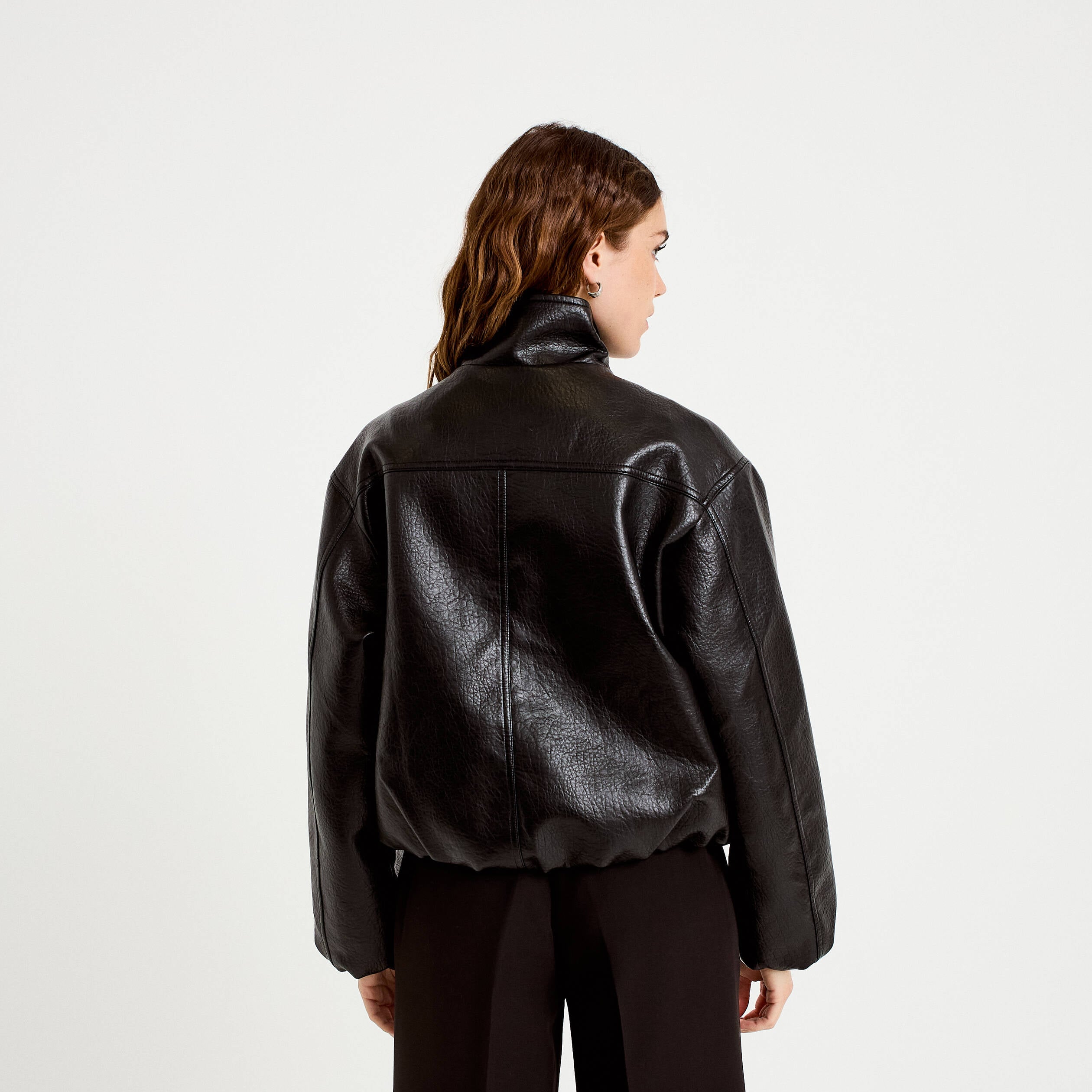 Veste oversize cropped similicuir noir femme
