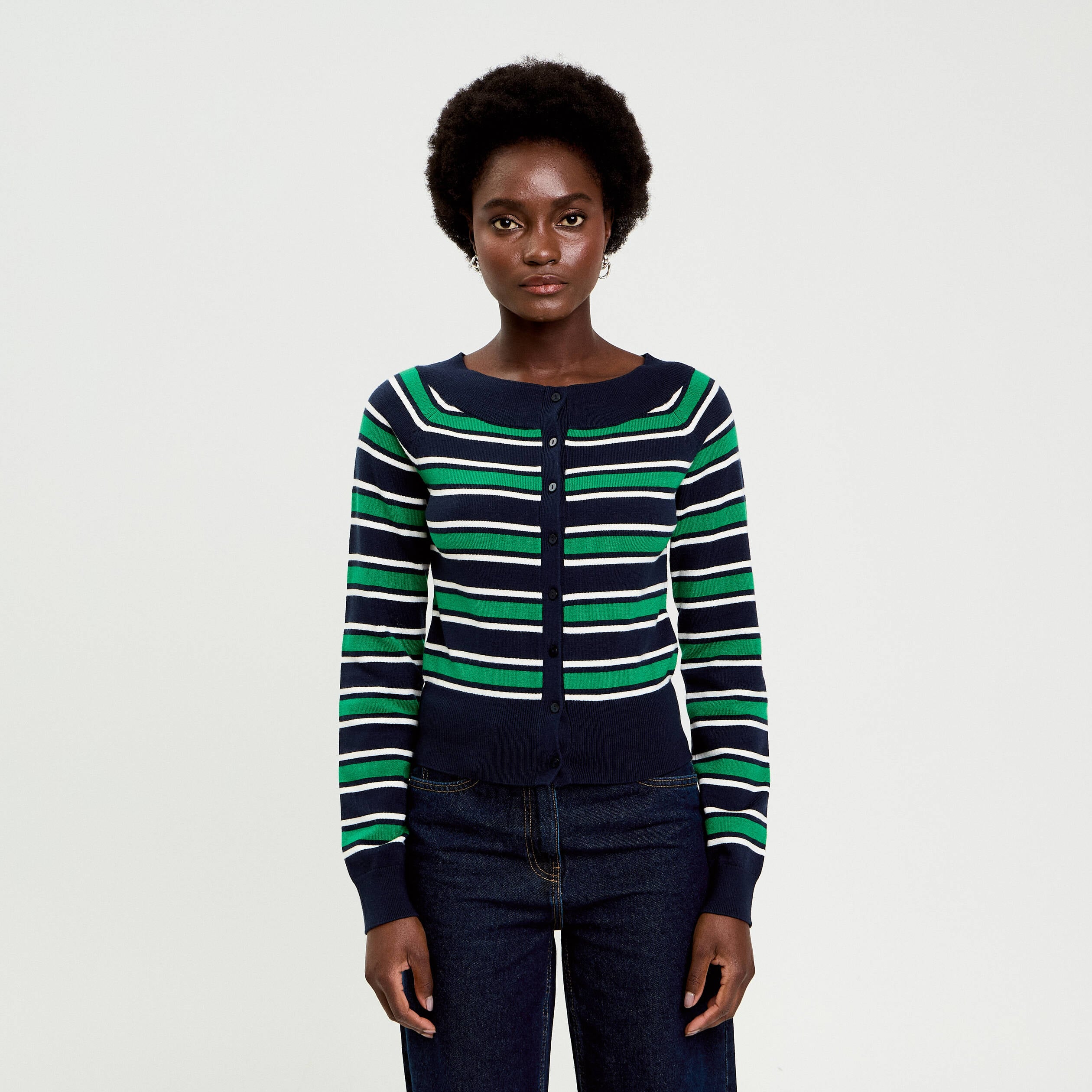 Gilet col bateau bleu marine femme