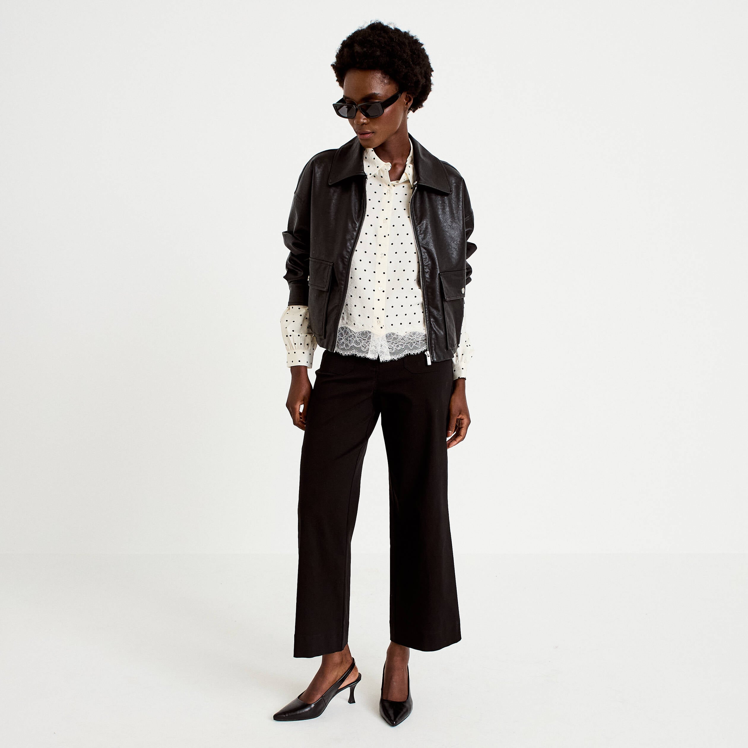 Pantalon bootcut taille haute noir femme