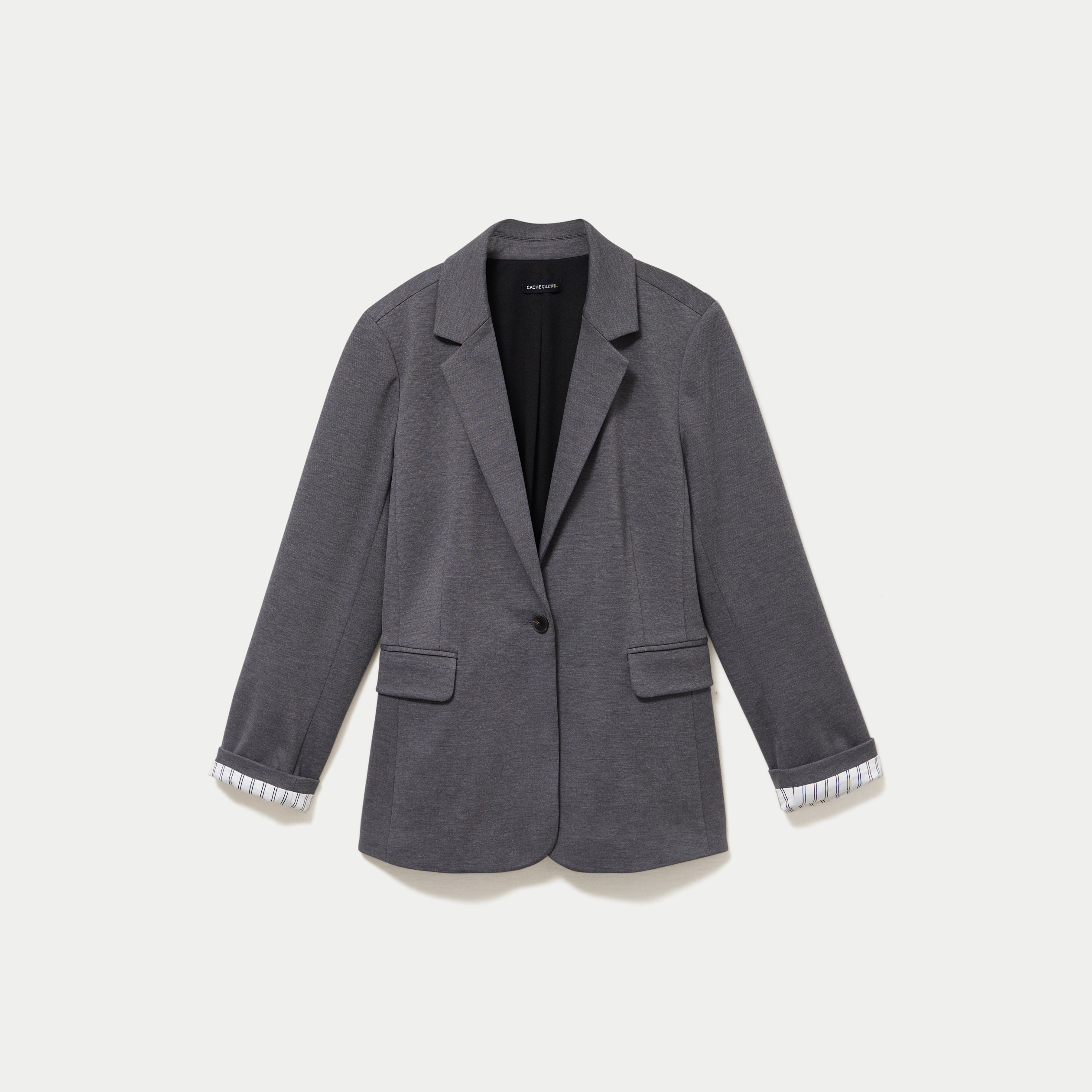 Blazer cintr&eacute; manches longues gris fonc&eacute; femme