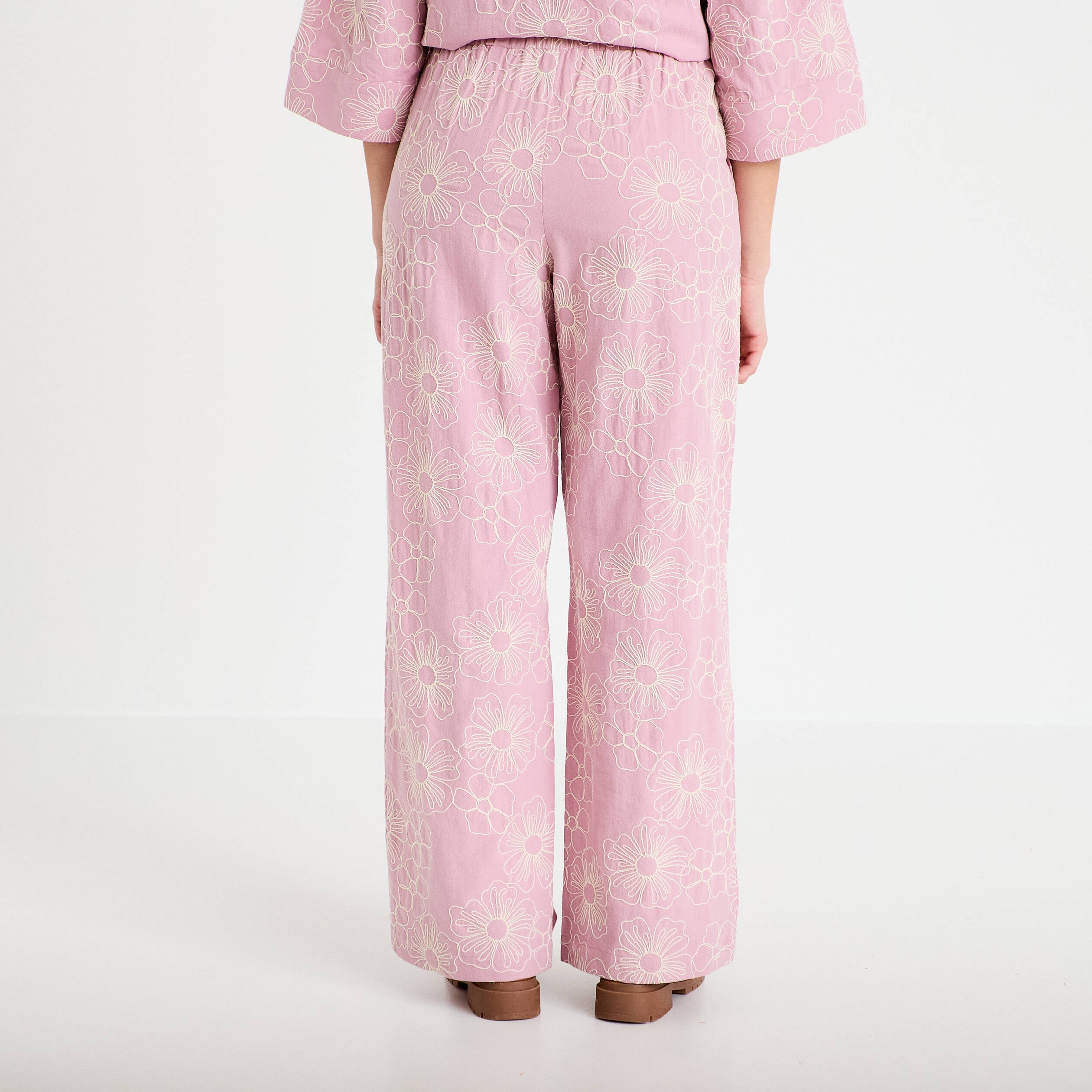 Pantalon large taille standard rose clair femme