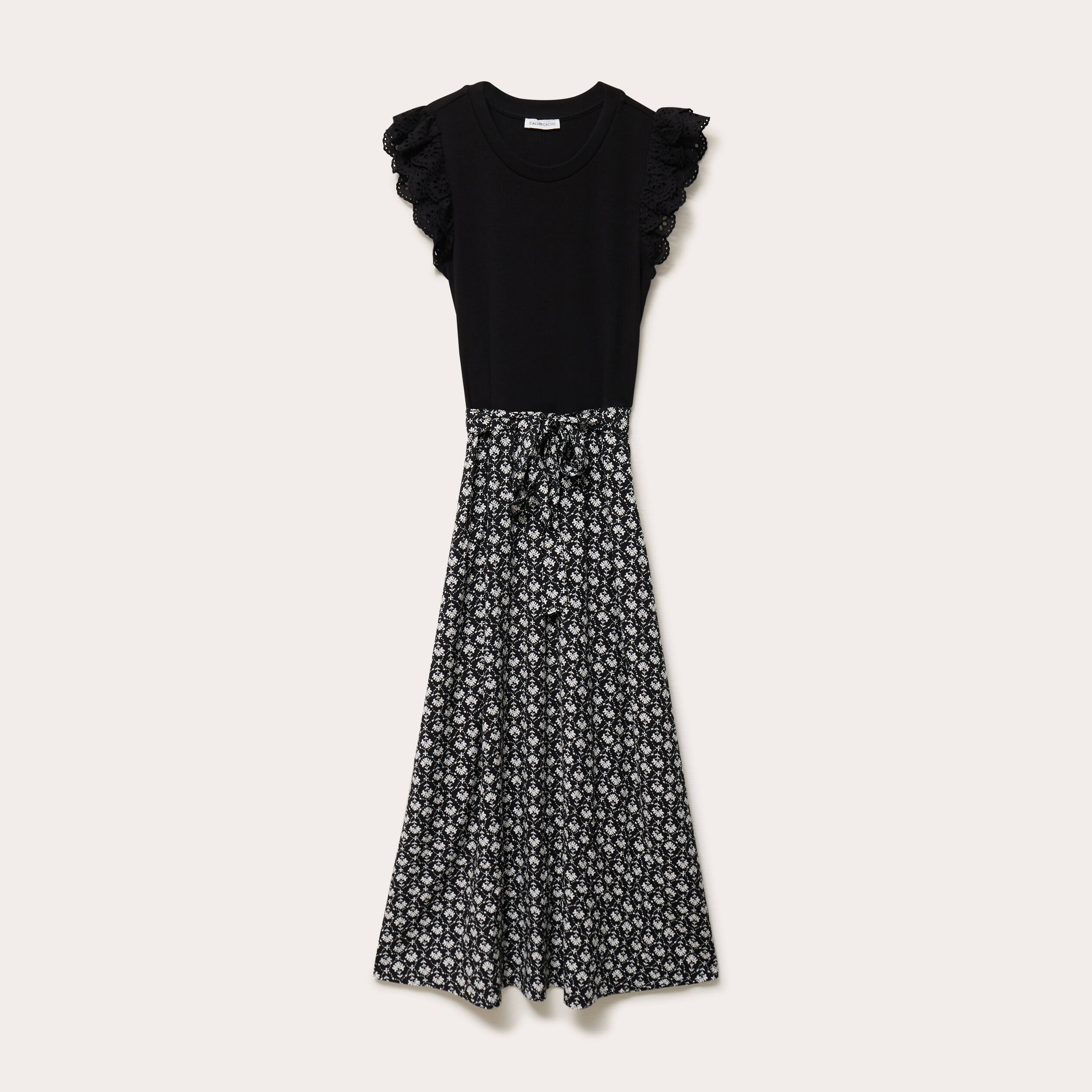 Robe bi-mati&egrave;re cintr&eacute;e noir femme