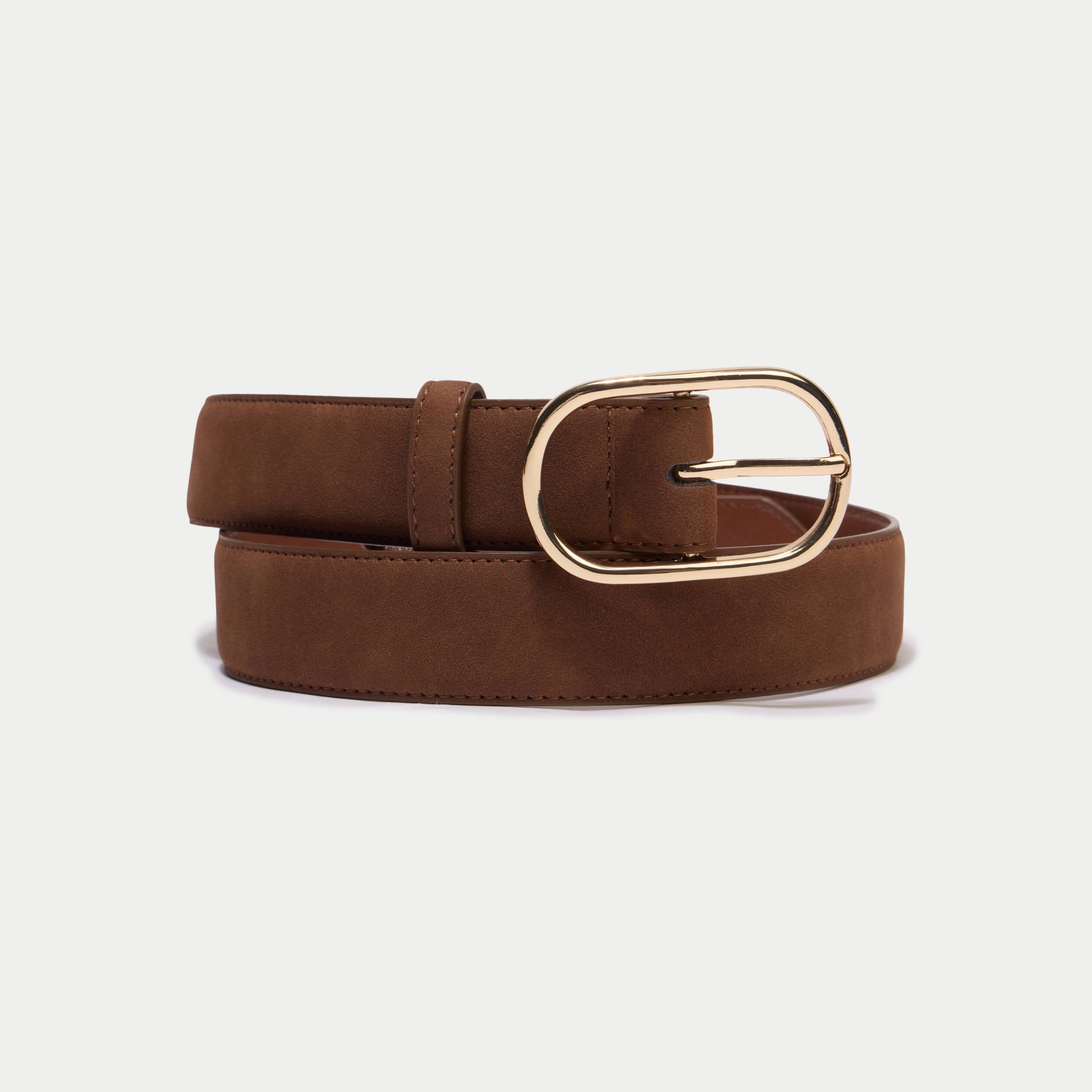 Ceinture fine aspect daim camel femme