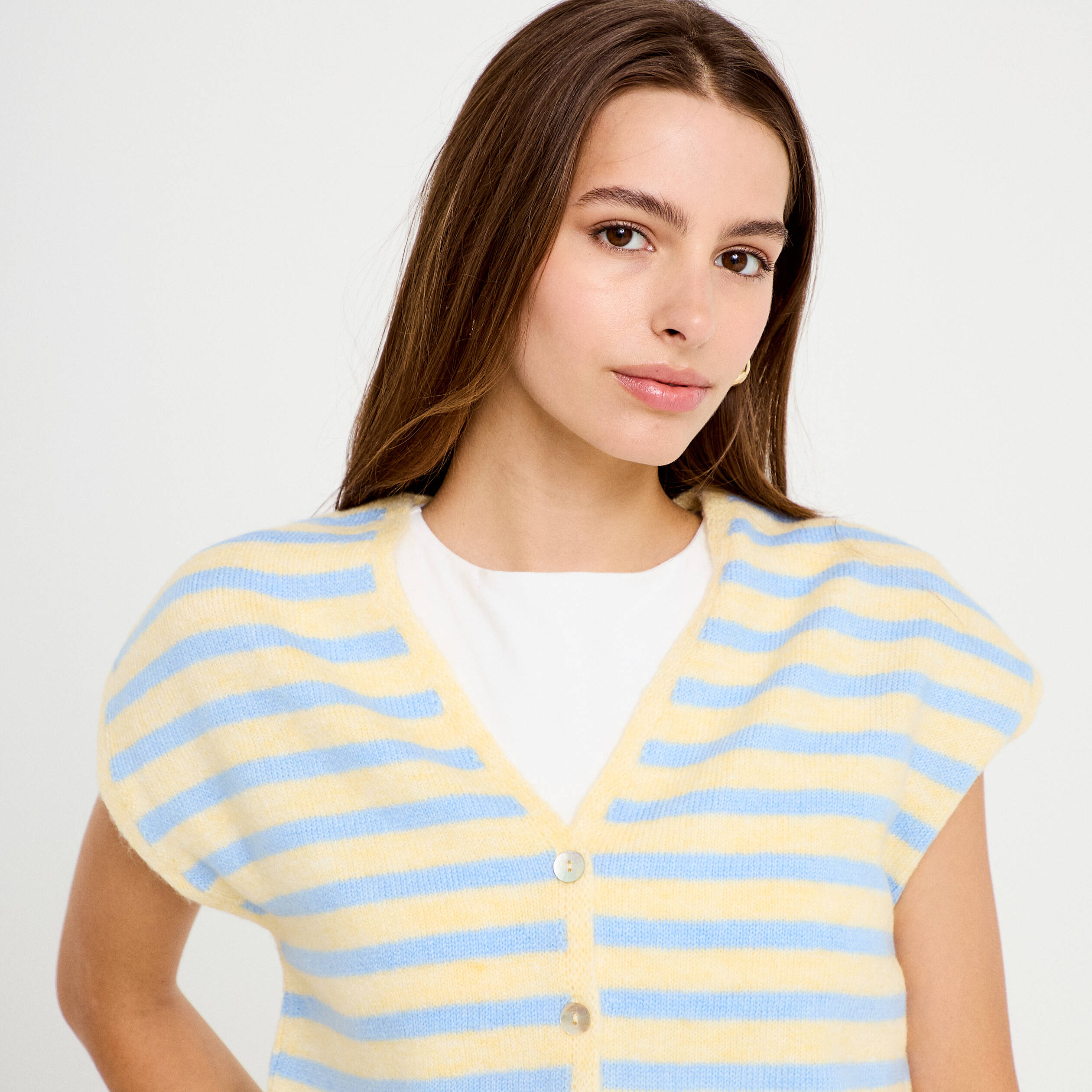 Gilet sans manches col v jaune femme