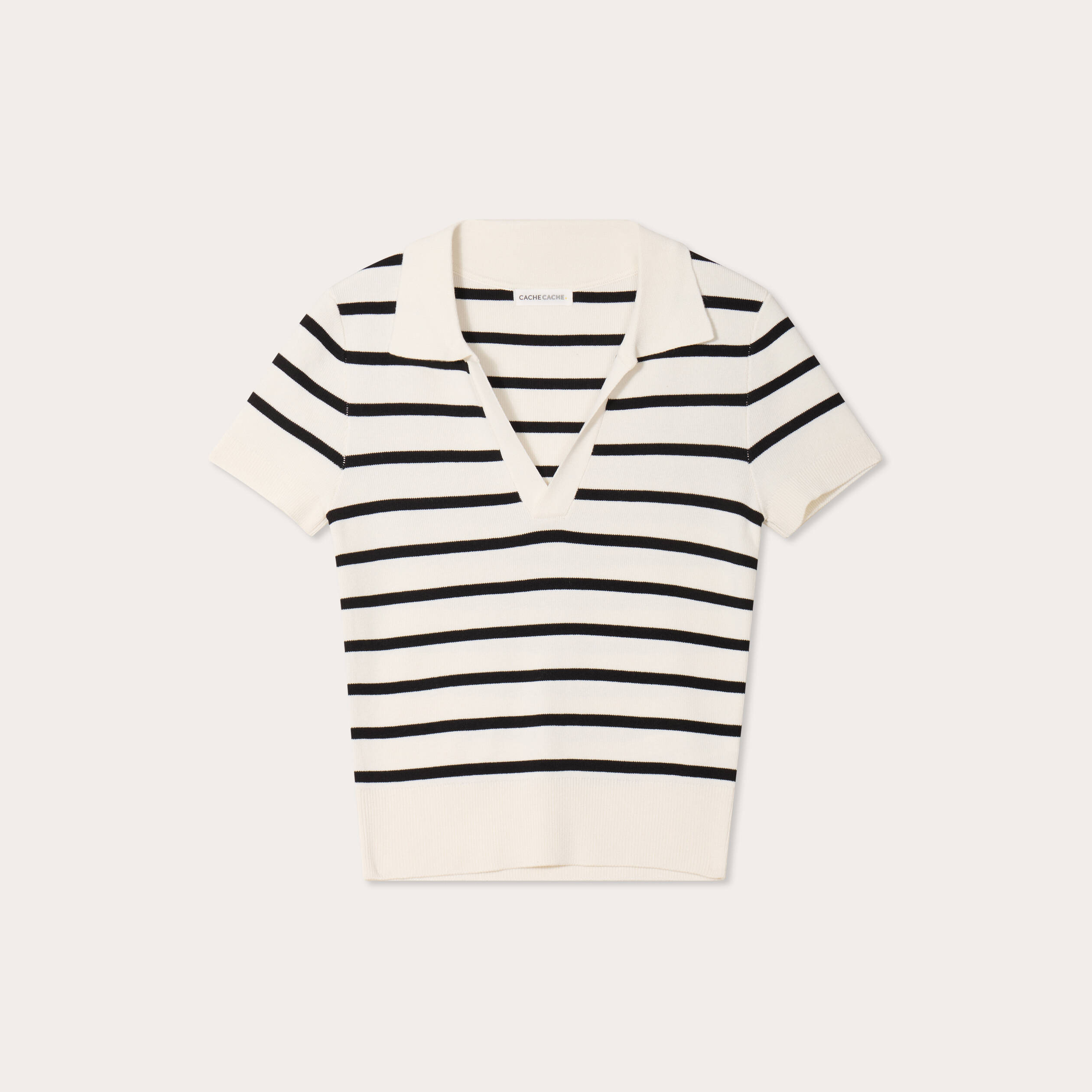 Pull manches courtes col polo blanc femme