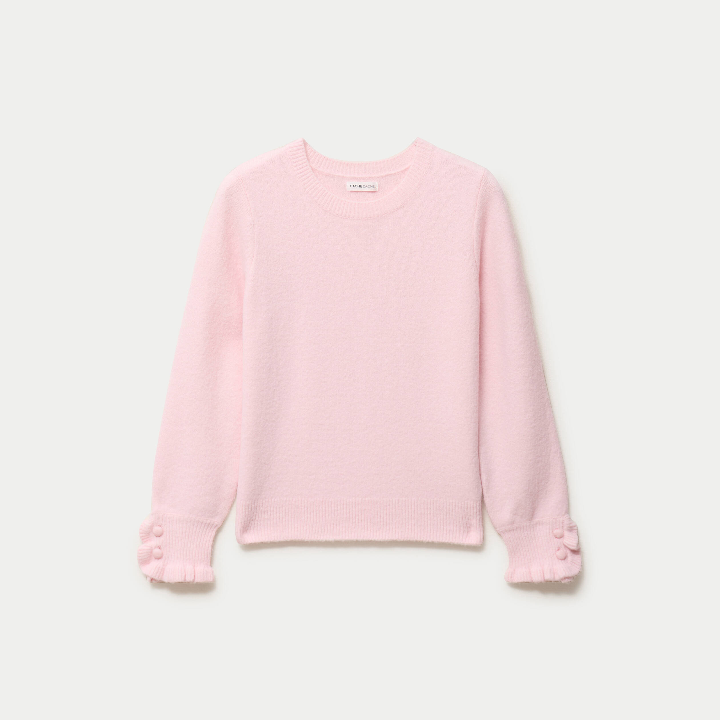 Pull col rond manches longues rose clair femme