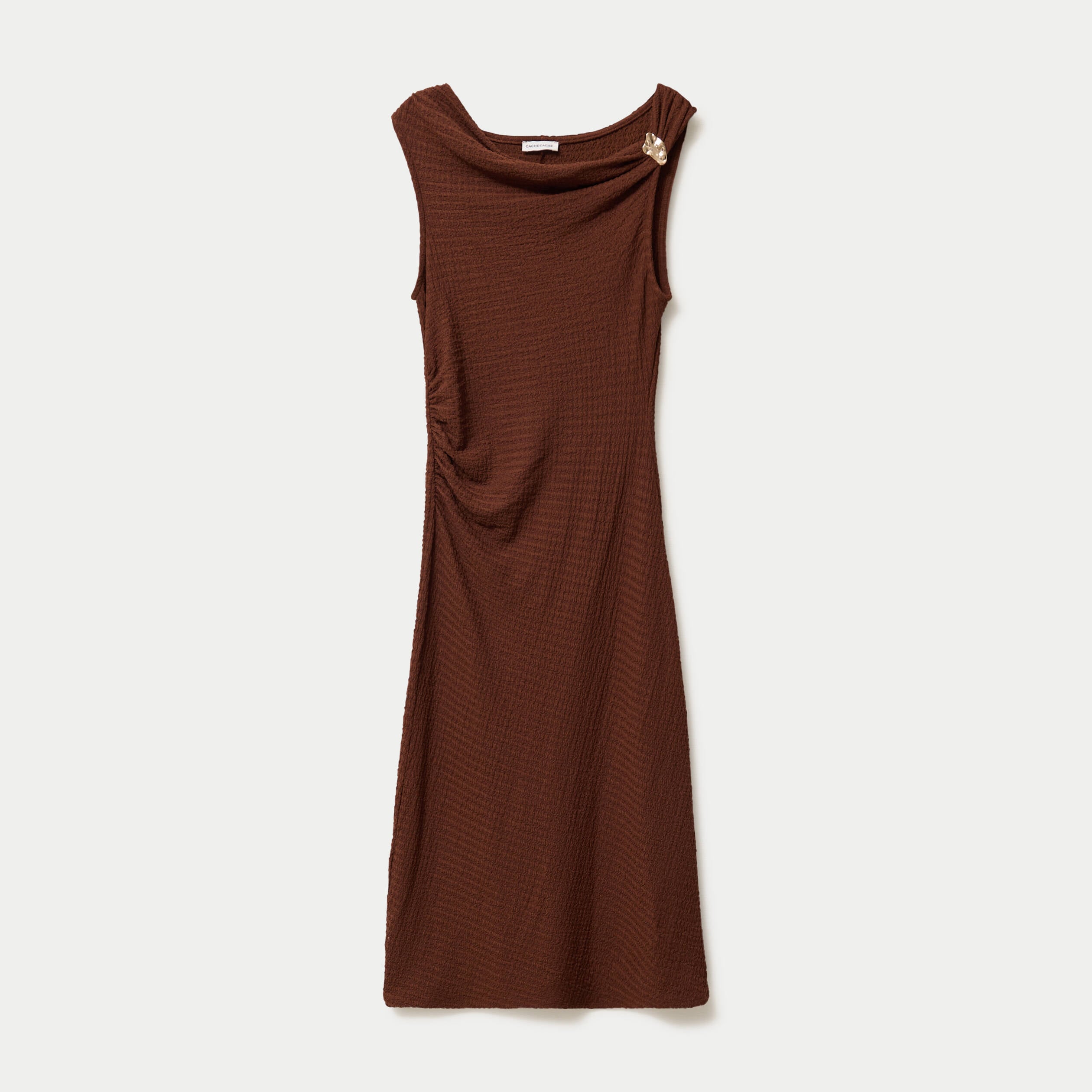 Robe midi droite sans manches en maille marron femme