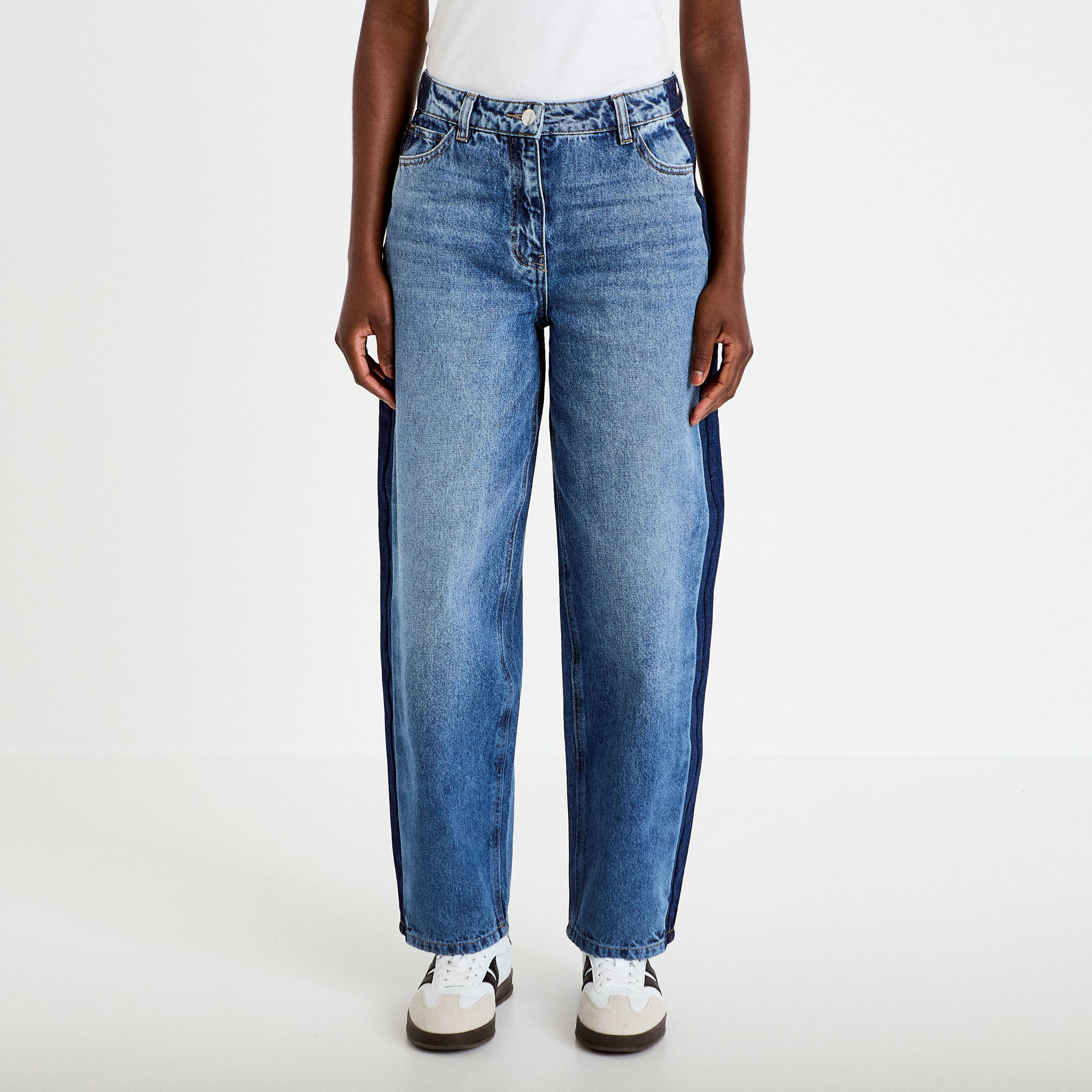 Jean mom cropped denim double stone femme