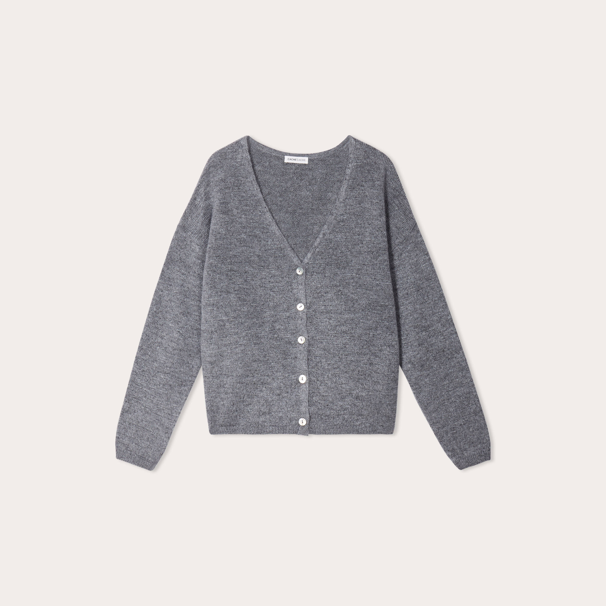 Gilet boutonn&eacute; avec col en V gris fonc&eacute; femme