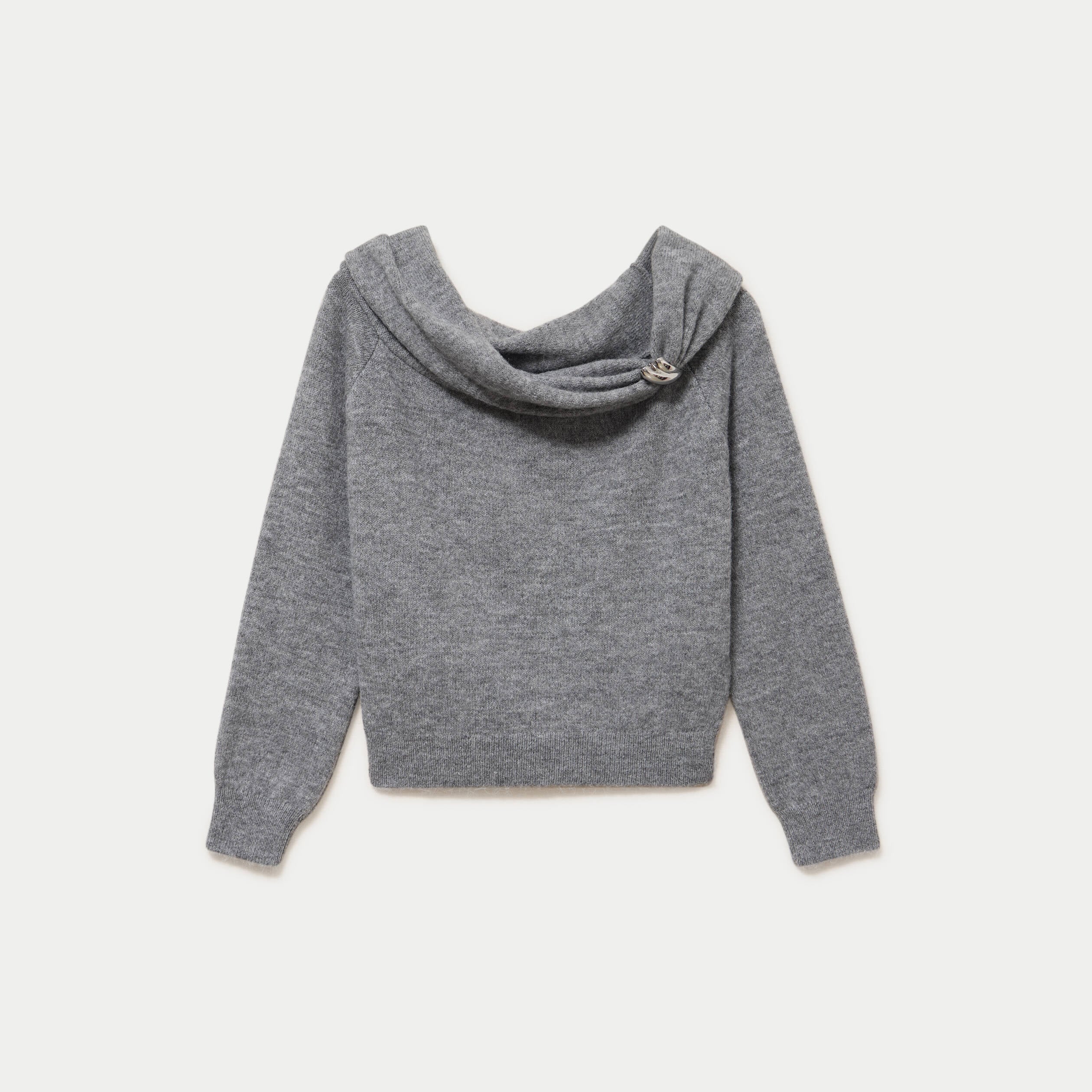 Pull col bardot manches longues gris femme